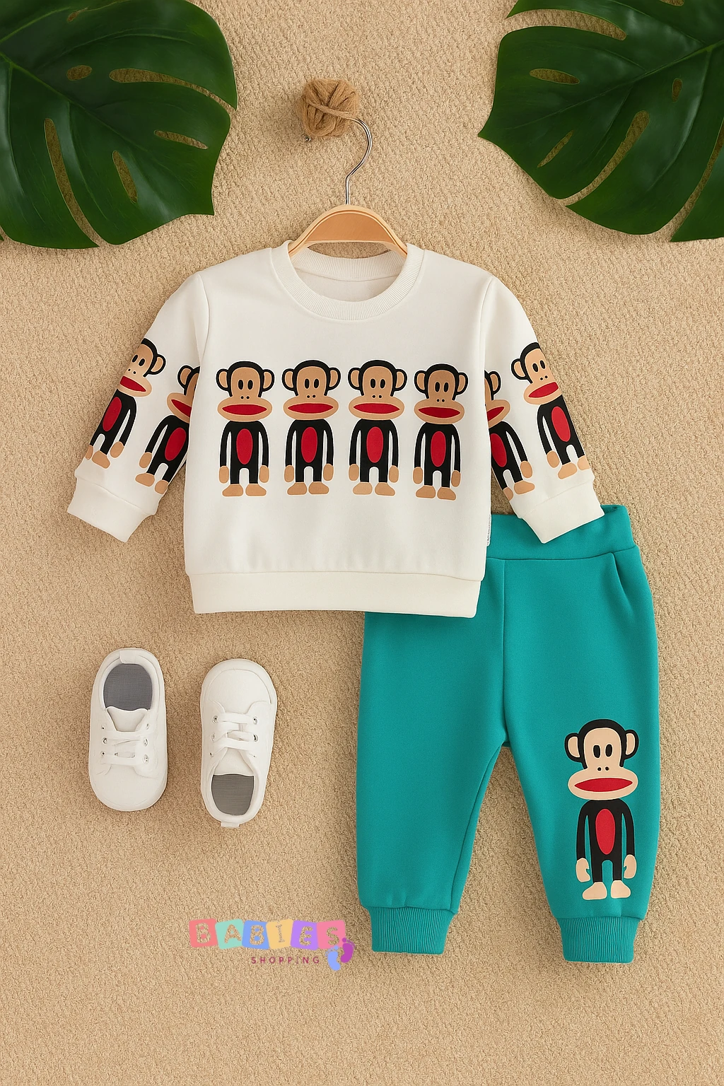 Sıralı Sevimli Maymunlar İkili Takım - Turkuaz