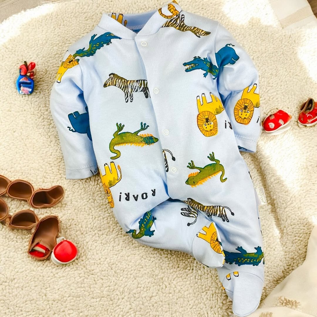 Sevimli Hayvanlar Erkek Bebek Tulum - Mavi