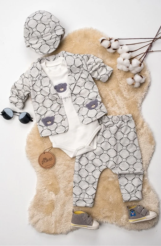 Şapkalı Ayıcıklı 4'lü Takım - Gri