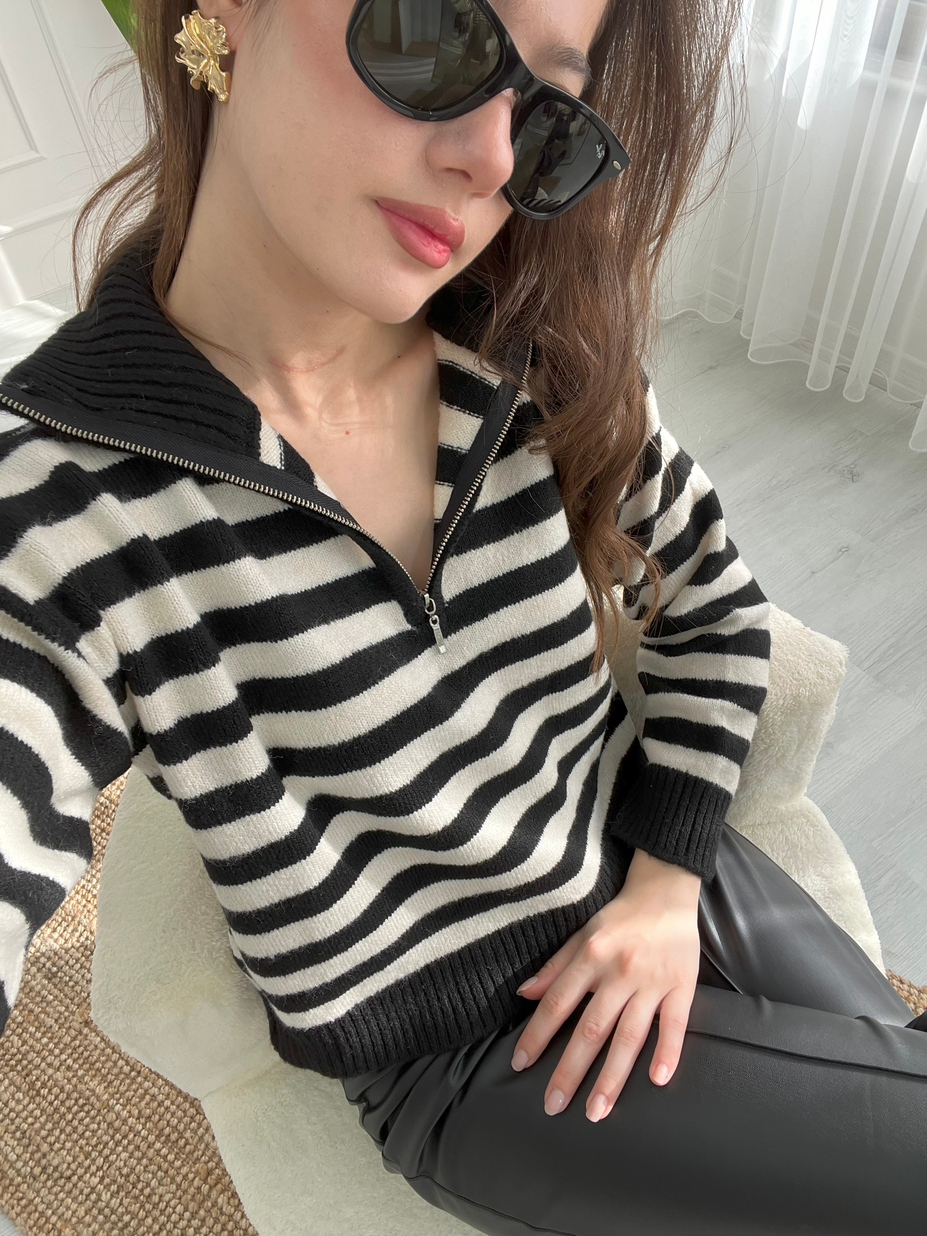 ÇİZGİLİ FERMUARLI CROP - Standart