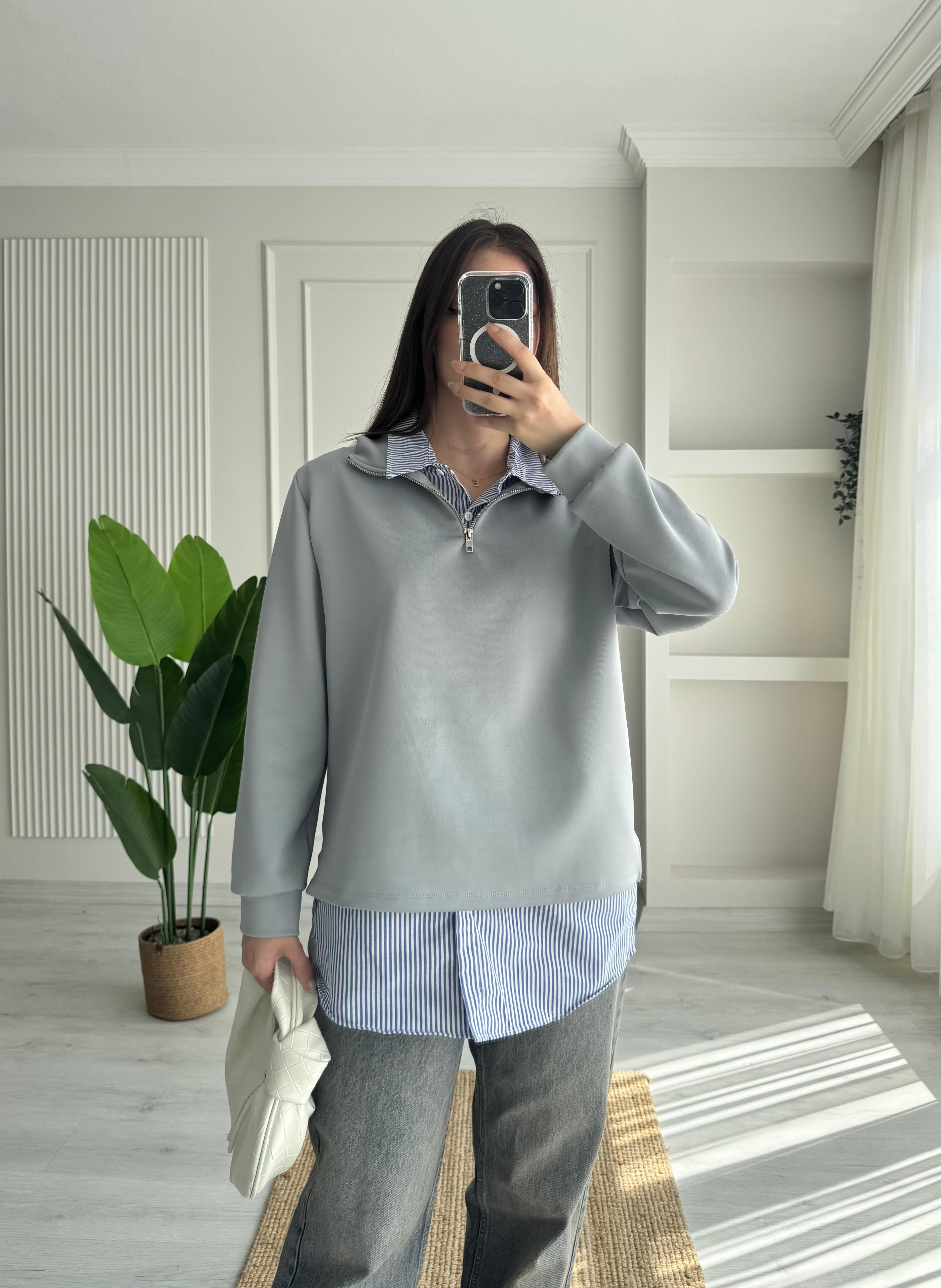 Scuba Kumaş Sweatshirt – İç Gömlek Detaylı