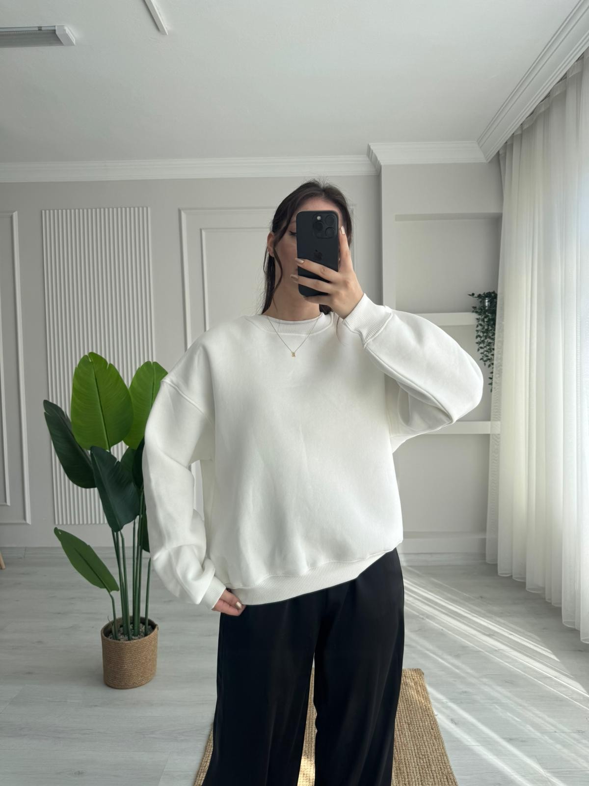 BASİC ÜÇ İPLİK SWEATSHİRT - BEYAZ