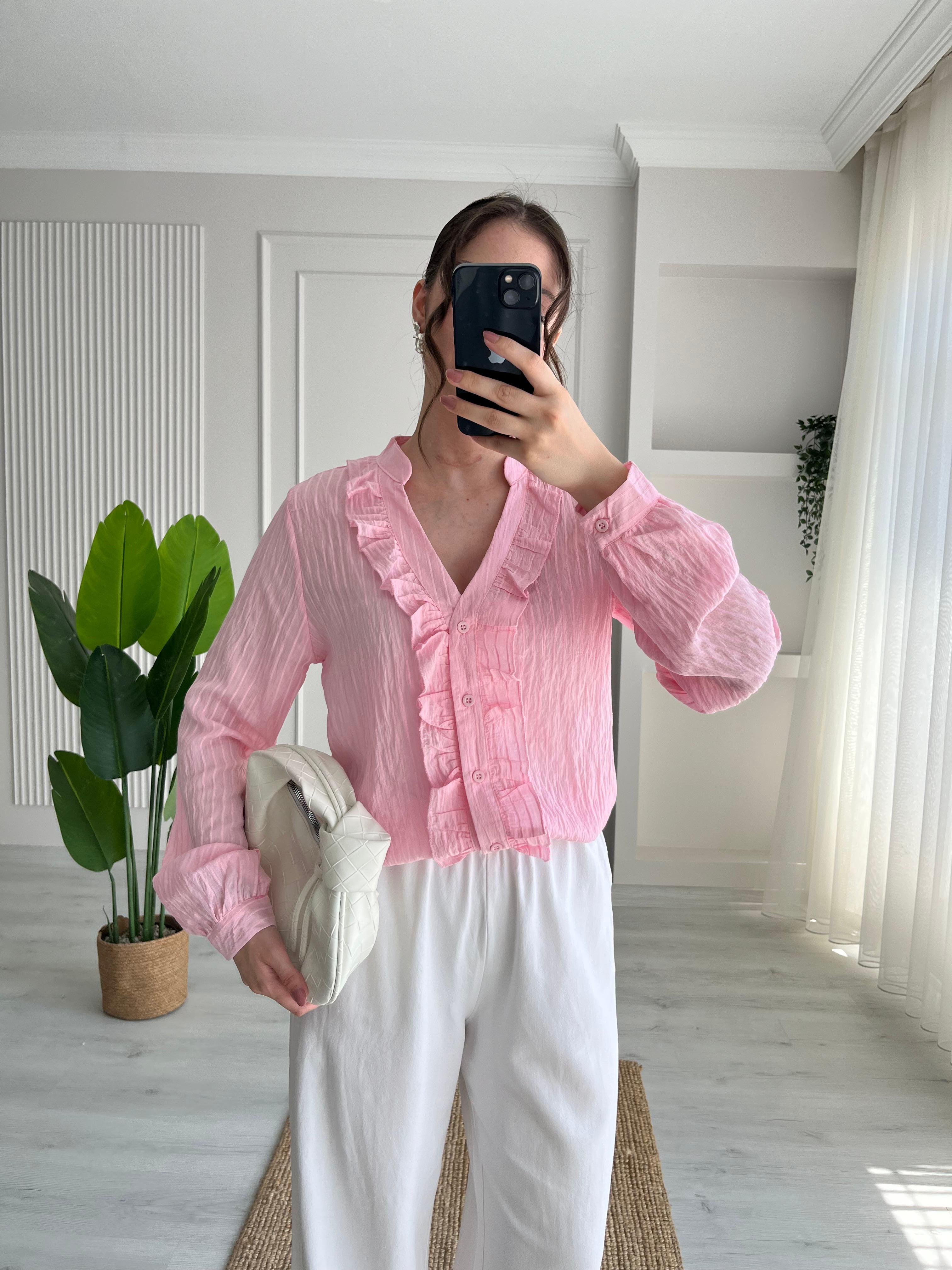 FIRFIR DETAY GÖMLEK - PEMBE