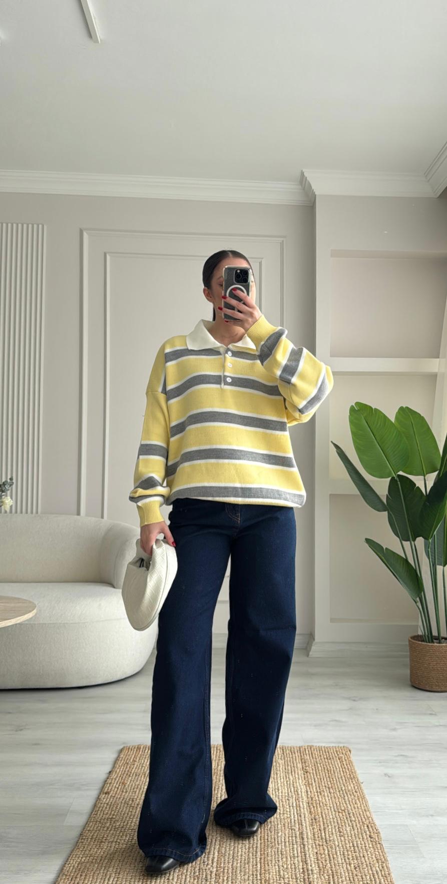 ÇİZGİLİ POLO YAKA DÜĞMELİ TRİKO 