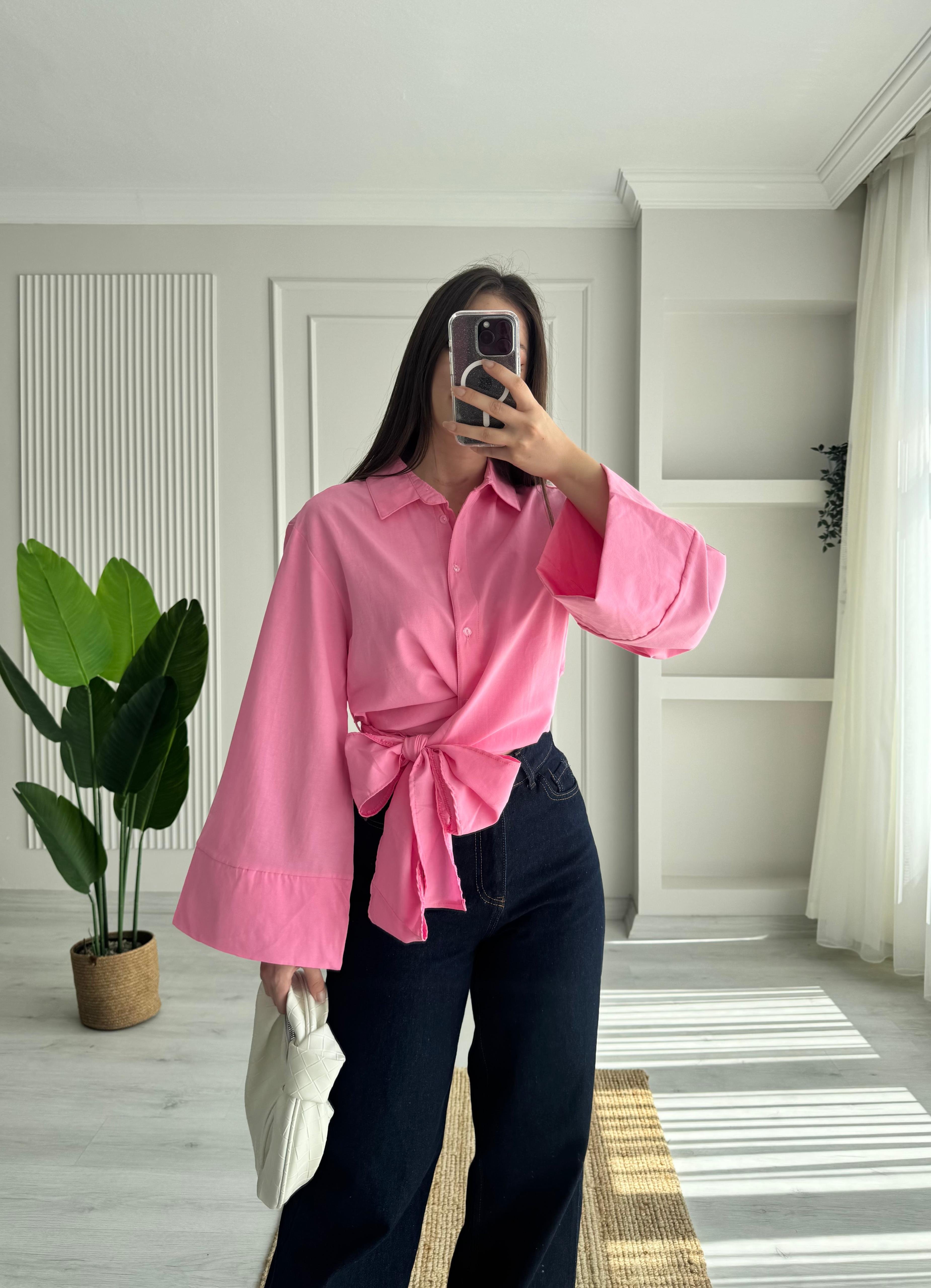 TASARIM BAĞLAMALI GÖMLEK - PEMBE