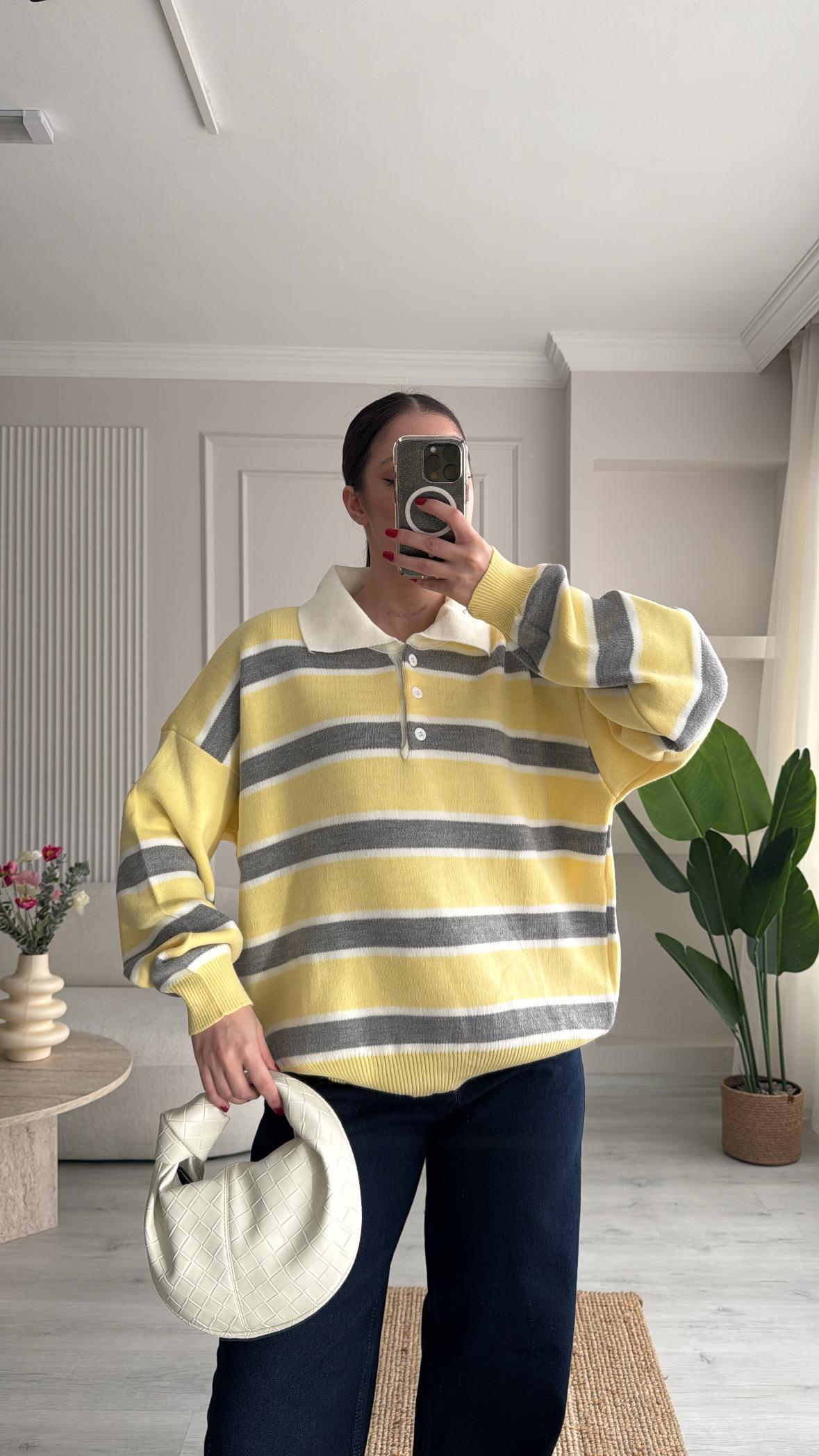 ÇİZGİLİ POLO YAKA DÜĞMELİ TRİKO 