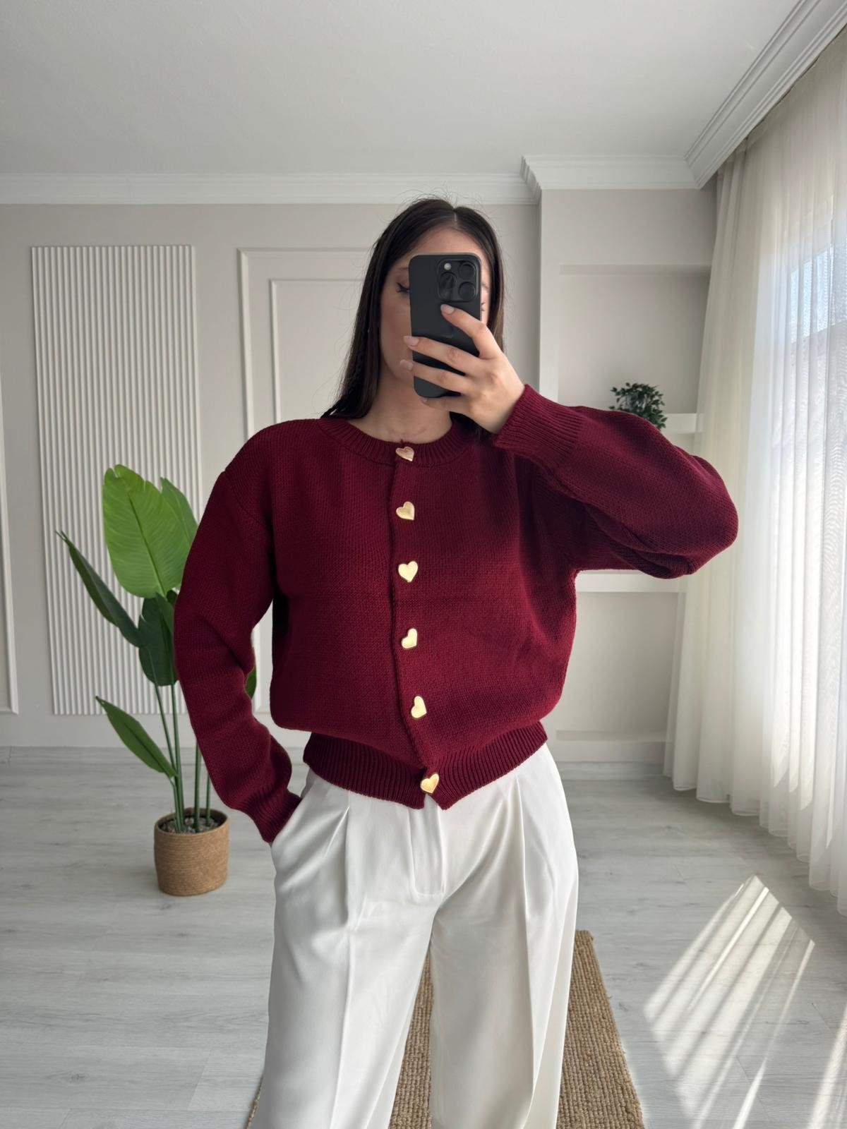 KALP DÜĞMELİ TRİKO HIRKA - BORDO