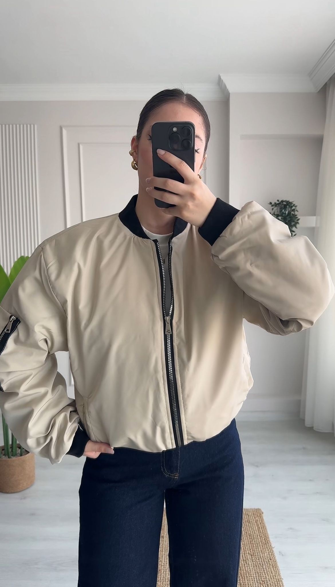 FERMUARLI BOMBER CEKET  - BEJ