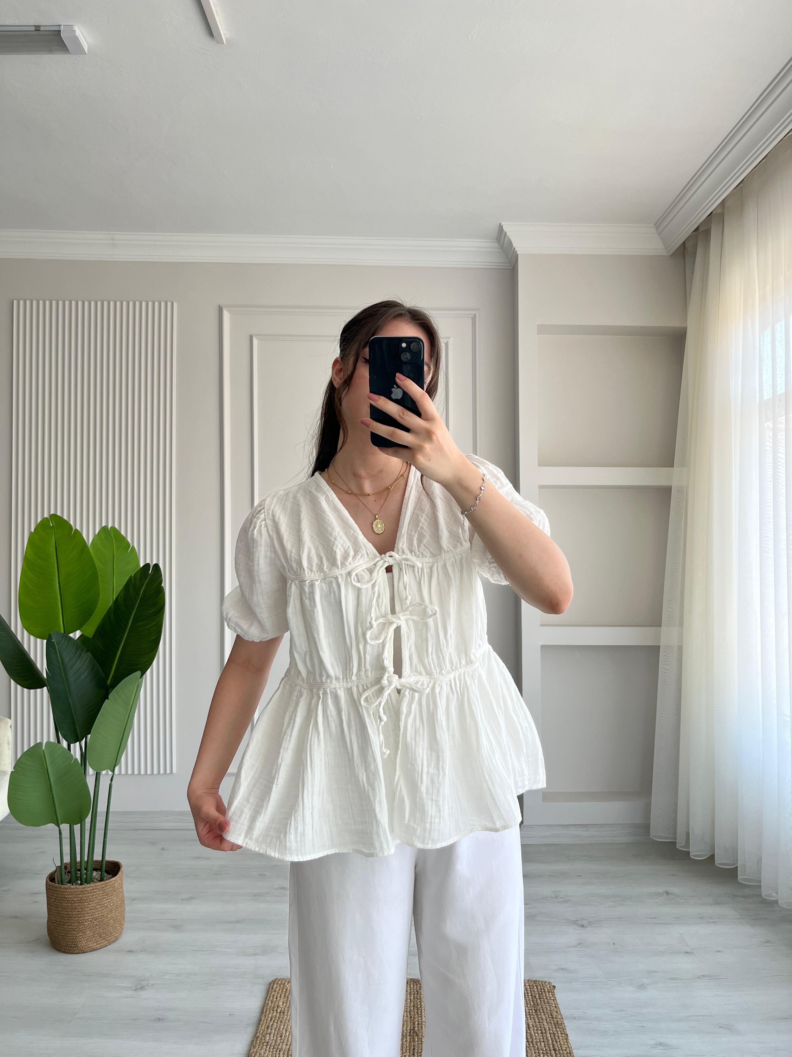 RACHEL BAĞLAMALI MÜSLİN BLUZ
