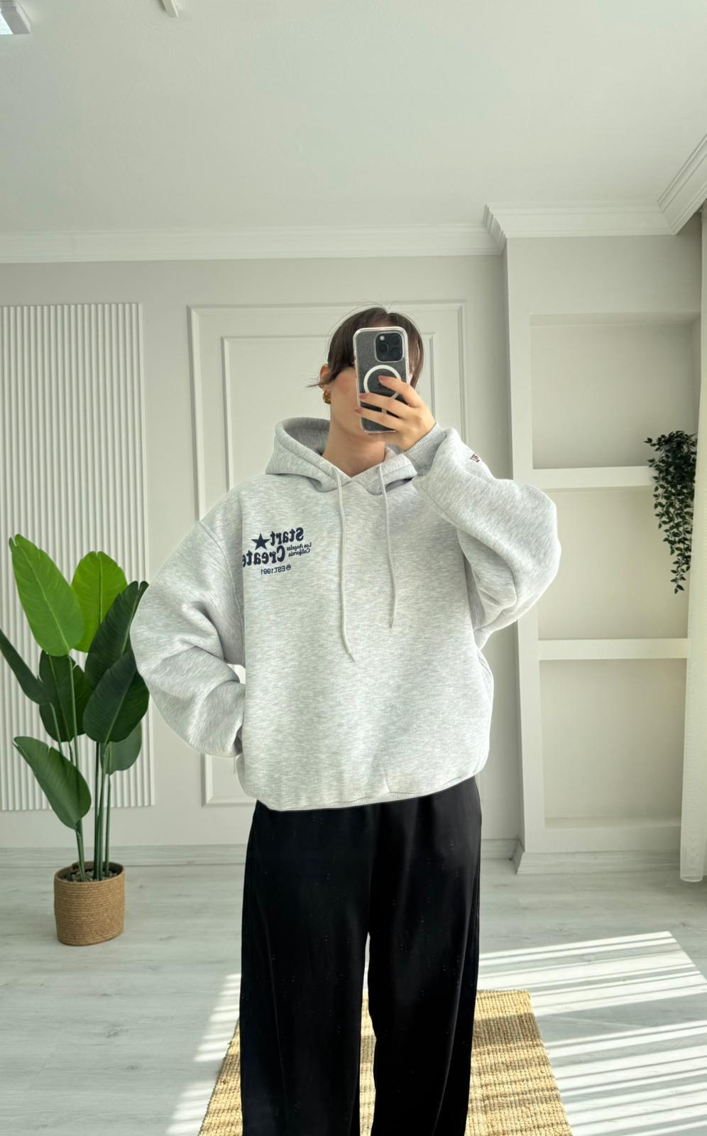 ARKA BASKILI SWEAT - GRİ