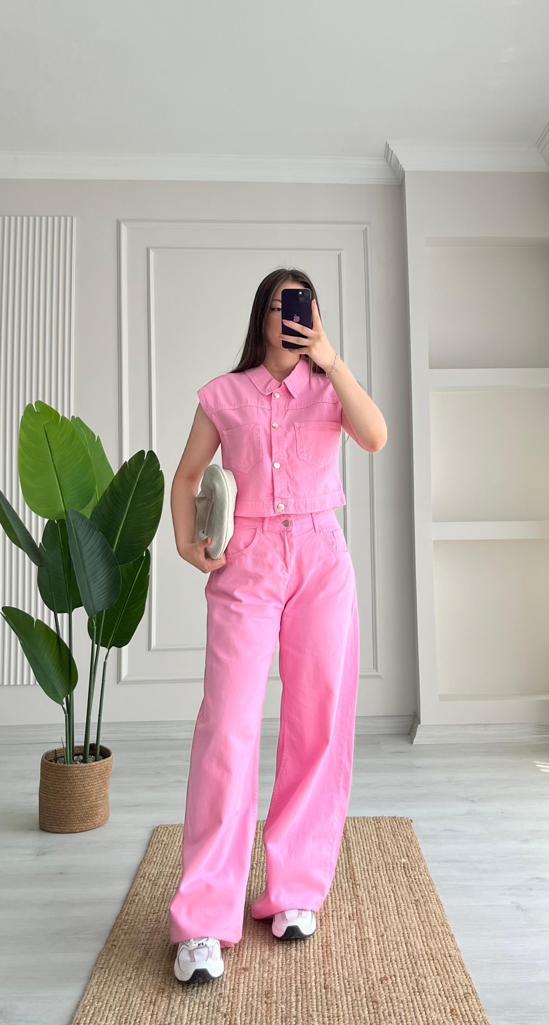 RENKLİ KOT TAKIM - PEMBE