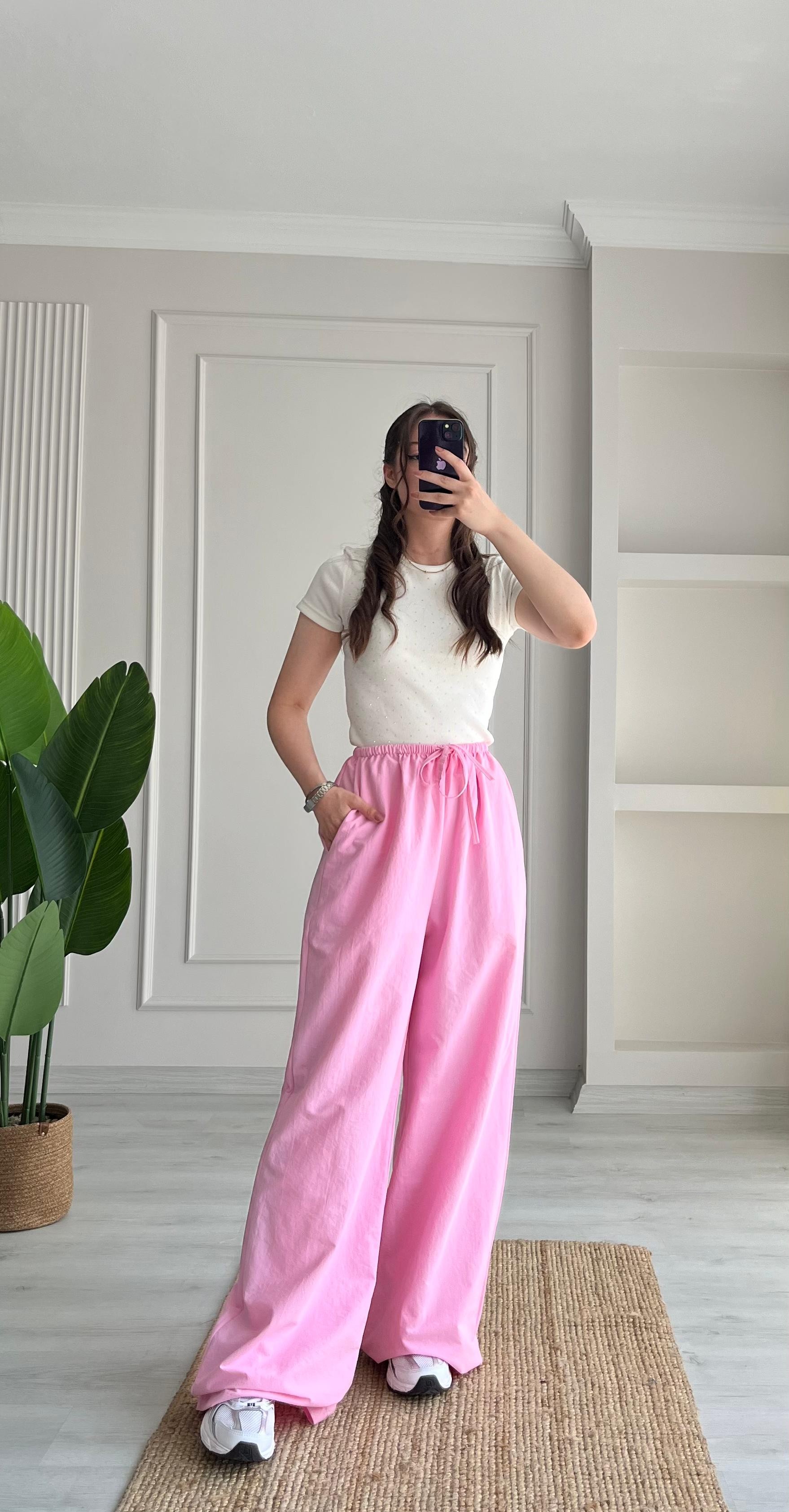 SALAŞ KETEN PANTOLON - PEMBE
