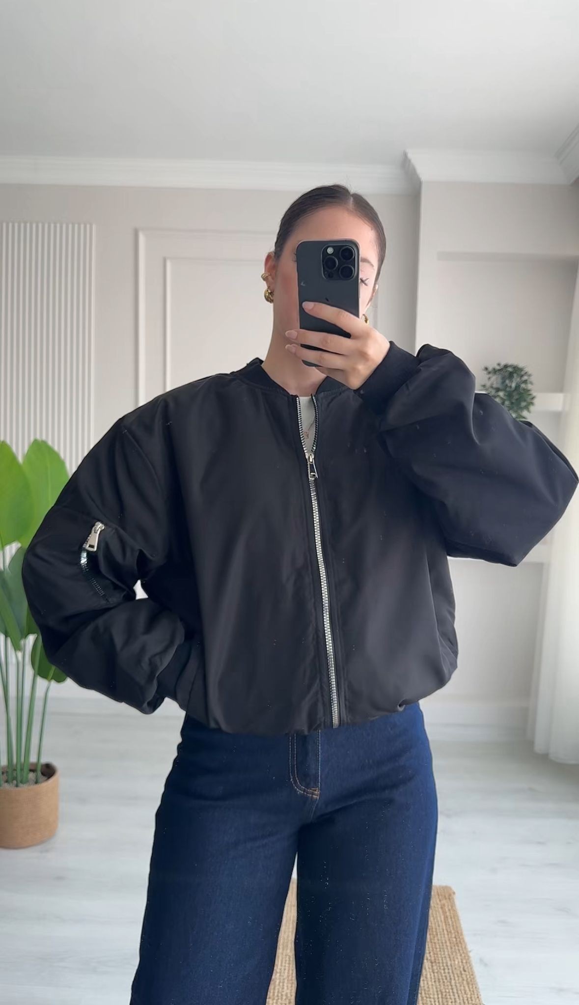 FERMUARLI BOMBER CEKET  - SİYAH