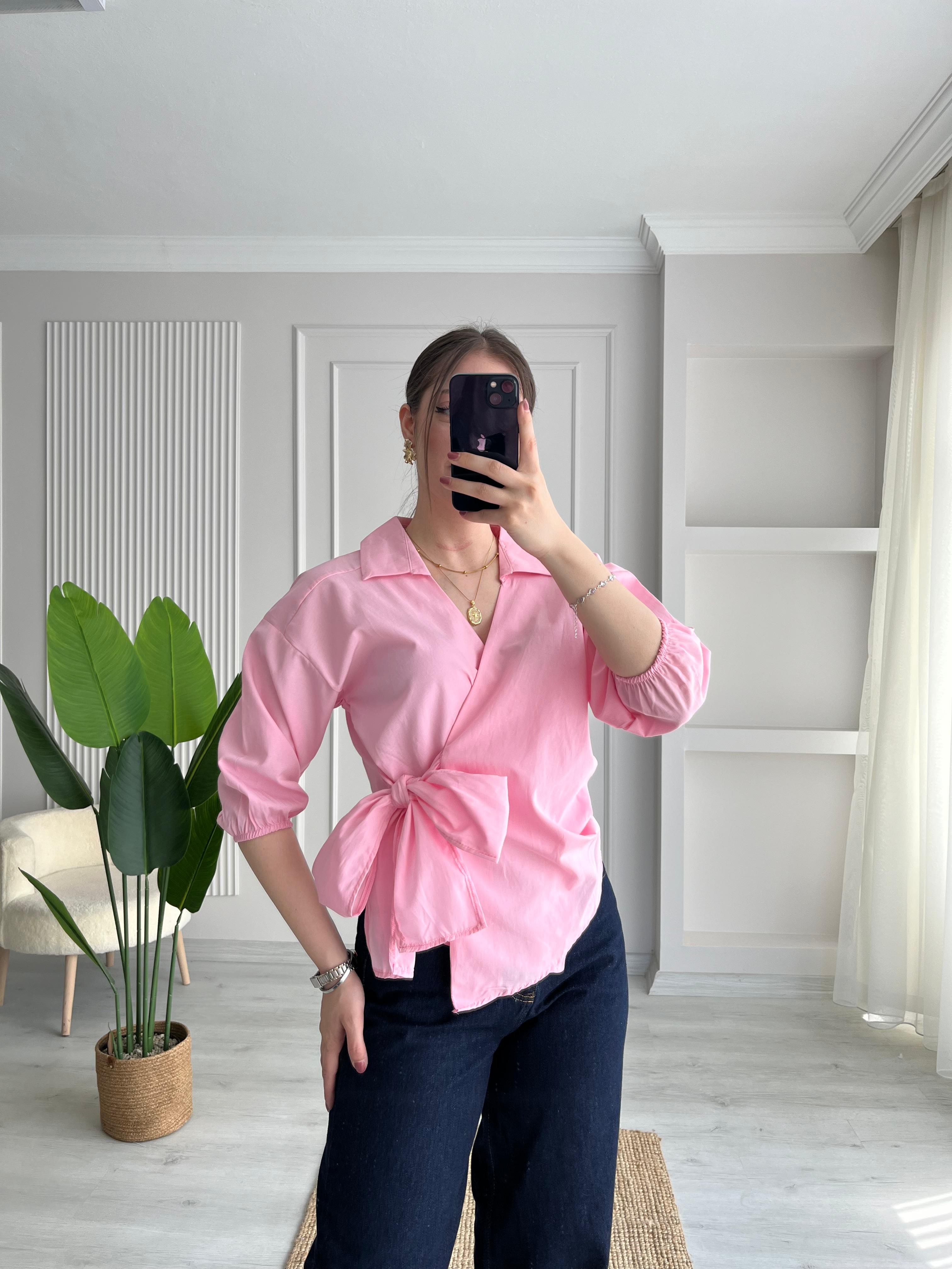 FİYONK BAĞLAMA DETAYLI GÖMLEK - PEMBE