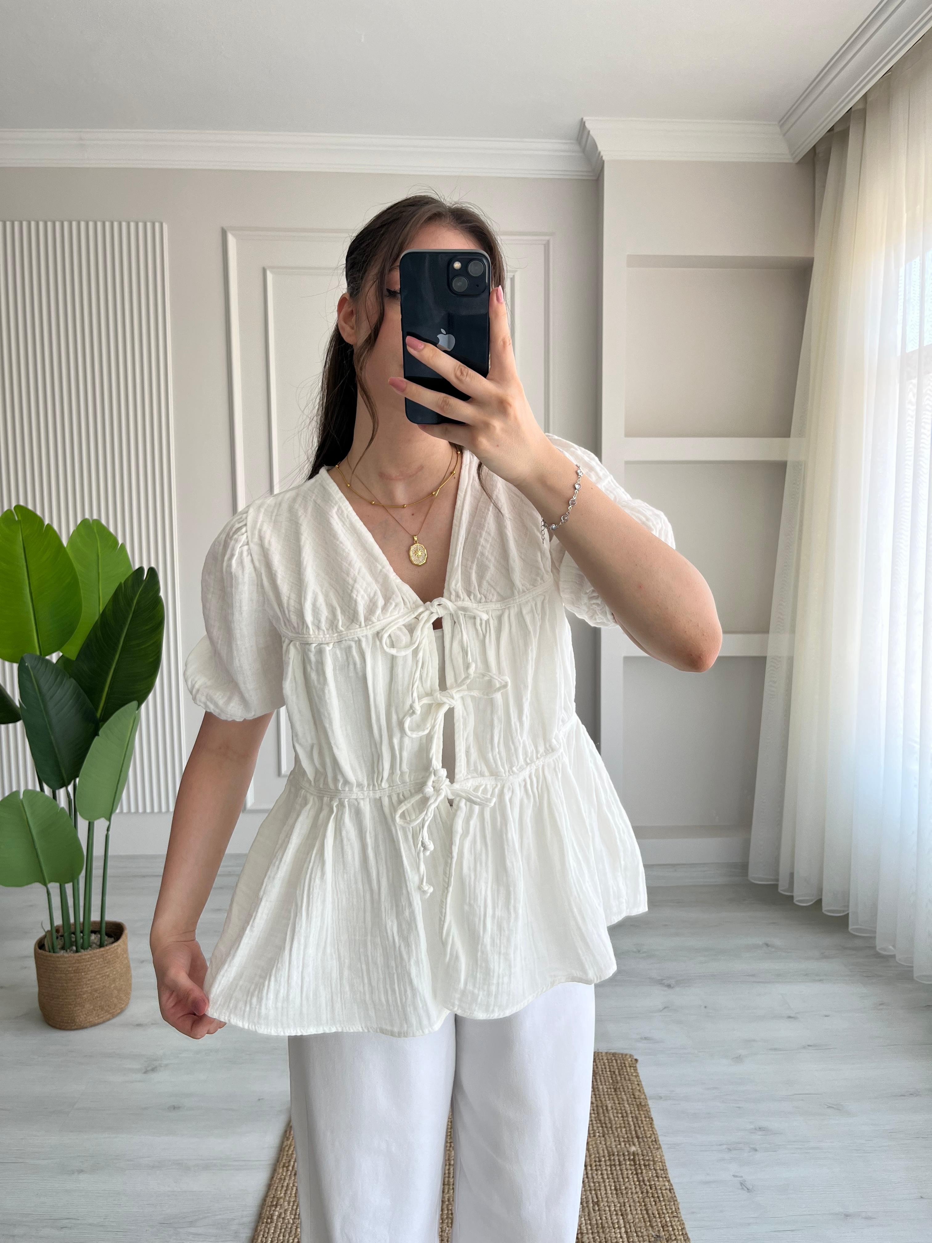RACHEL BAĞLAMALI MÜSLİN BLUZ
