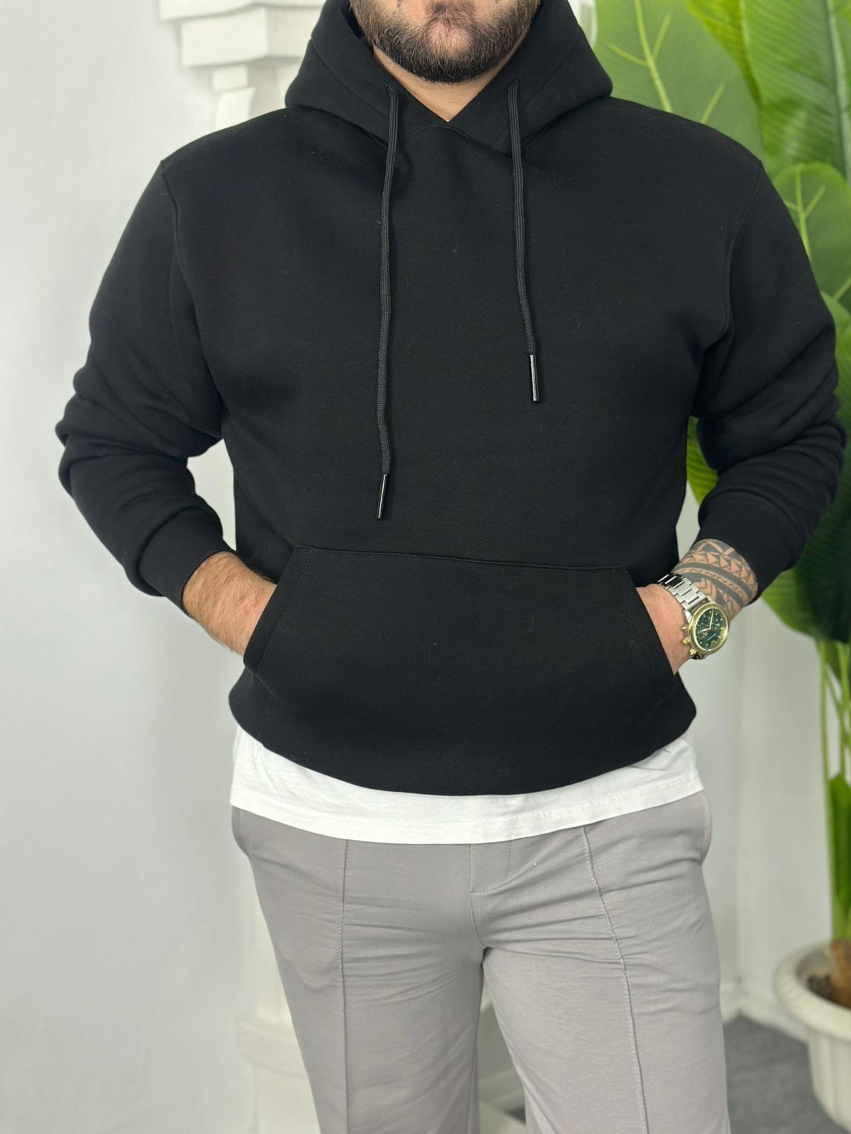 üç iplik şardonlu kanguru cep sweatshirt