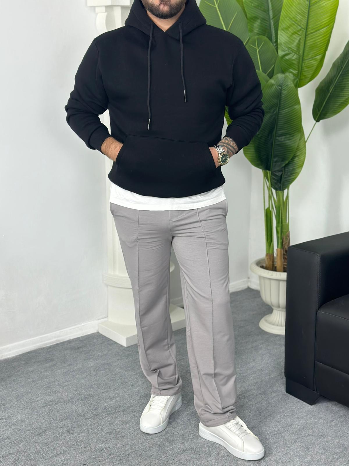 üç iplik şardonlu kanguru cep sweatshirt