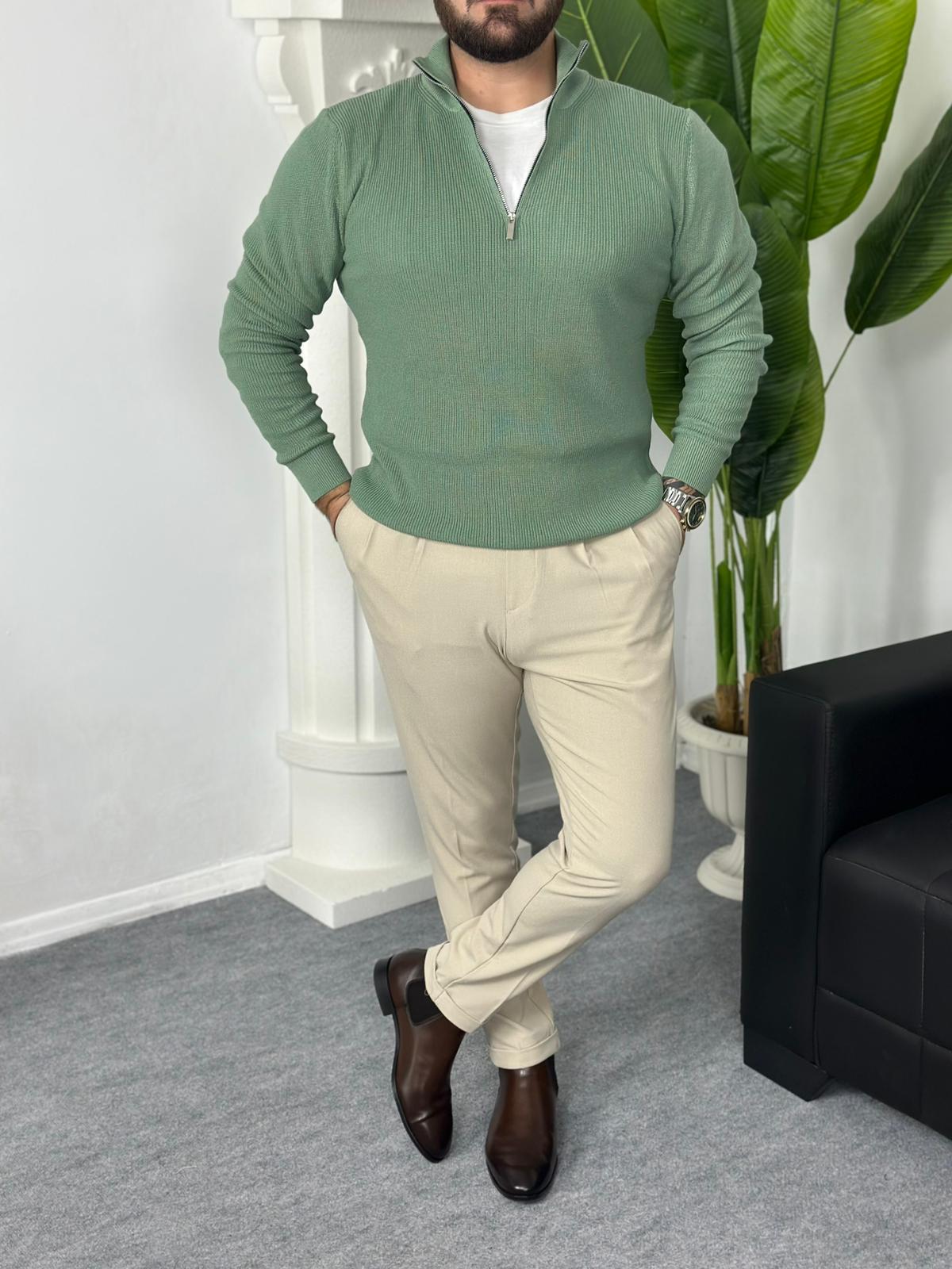 örme yarım fermuar triko kazak - Çağla Yeşili