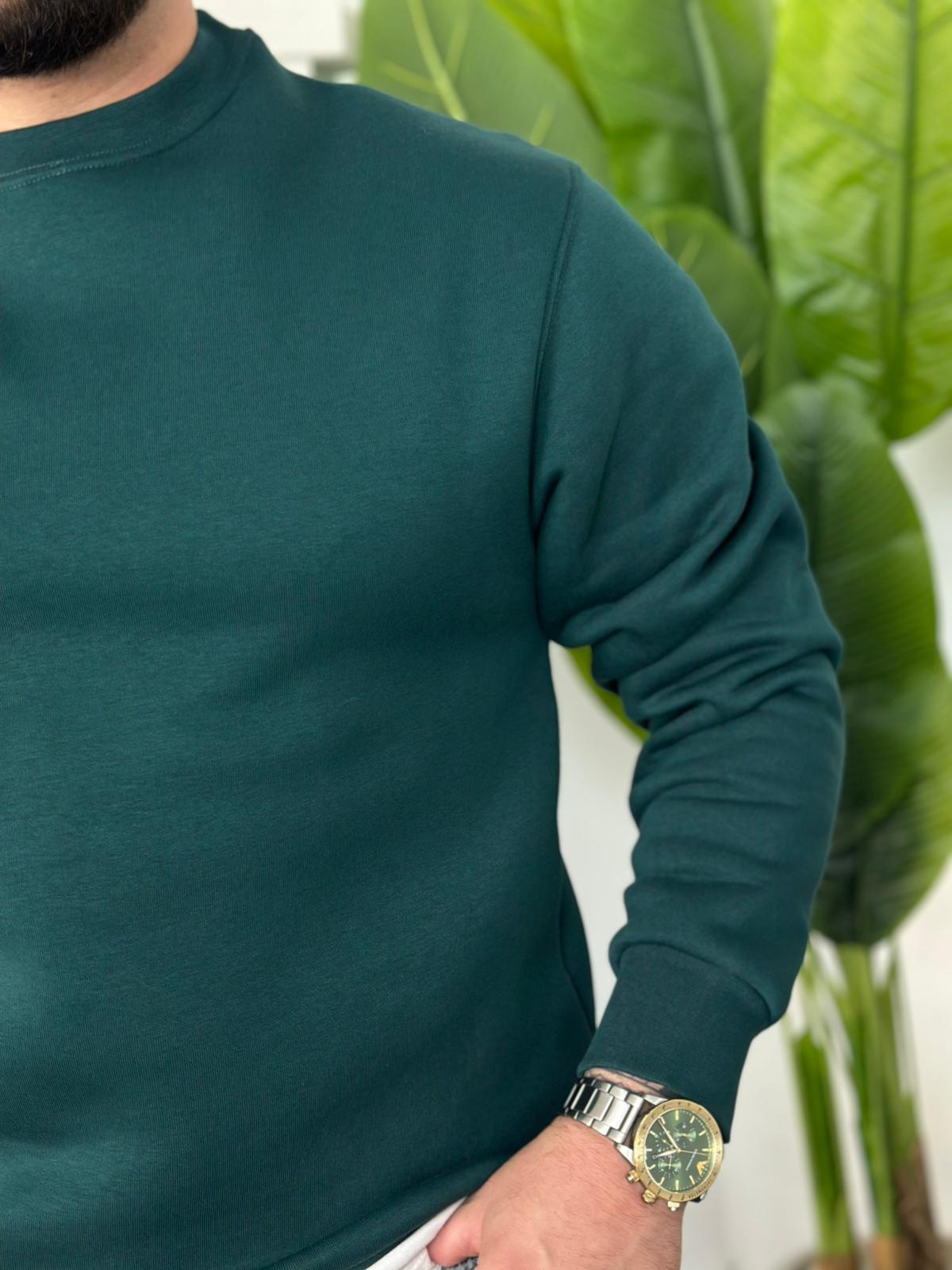 üç iplik bisiklet yaka şardonlu sweat - yeşil