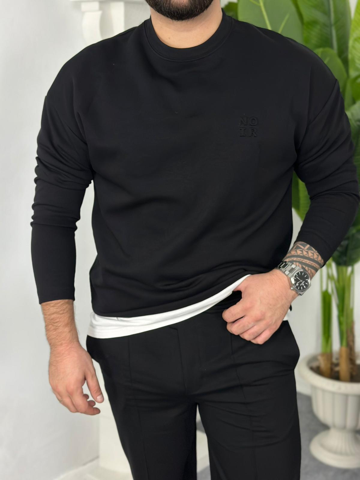 Kabartma baskılı bisiklet yaka iki iplik sweatshirt