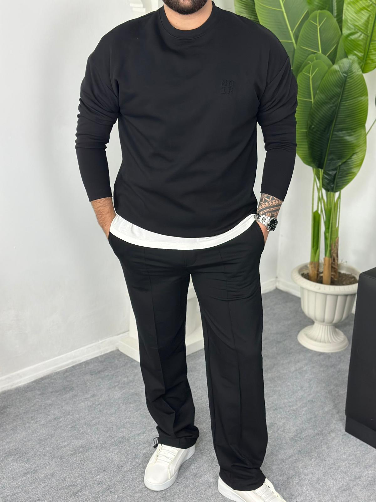 Kabartma baskılı bisiklet yaka iki iplik sweatshirt