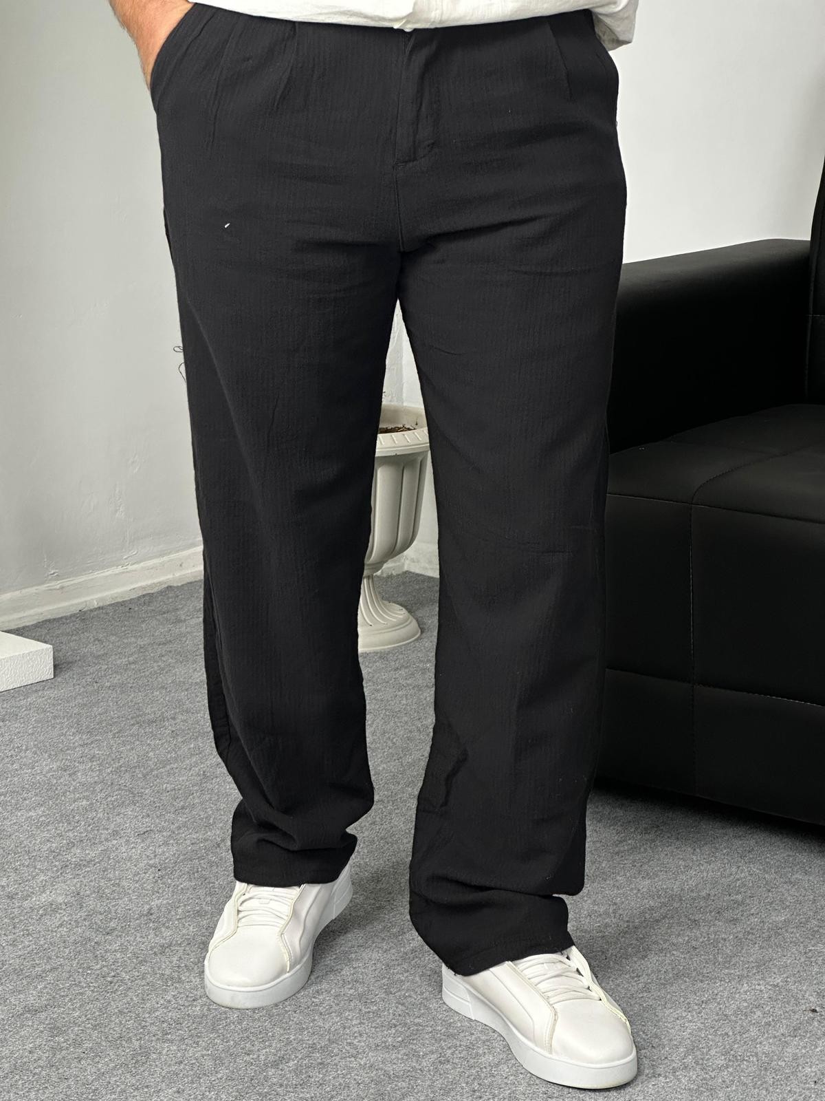 Keten Baggy Pantolon - Siyah