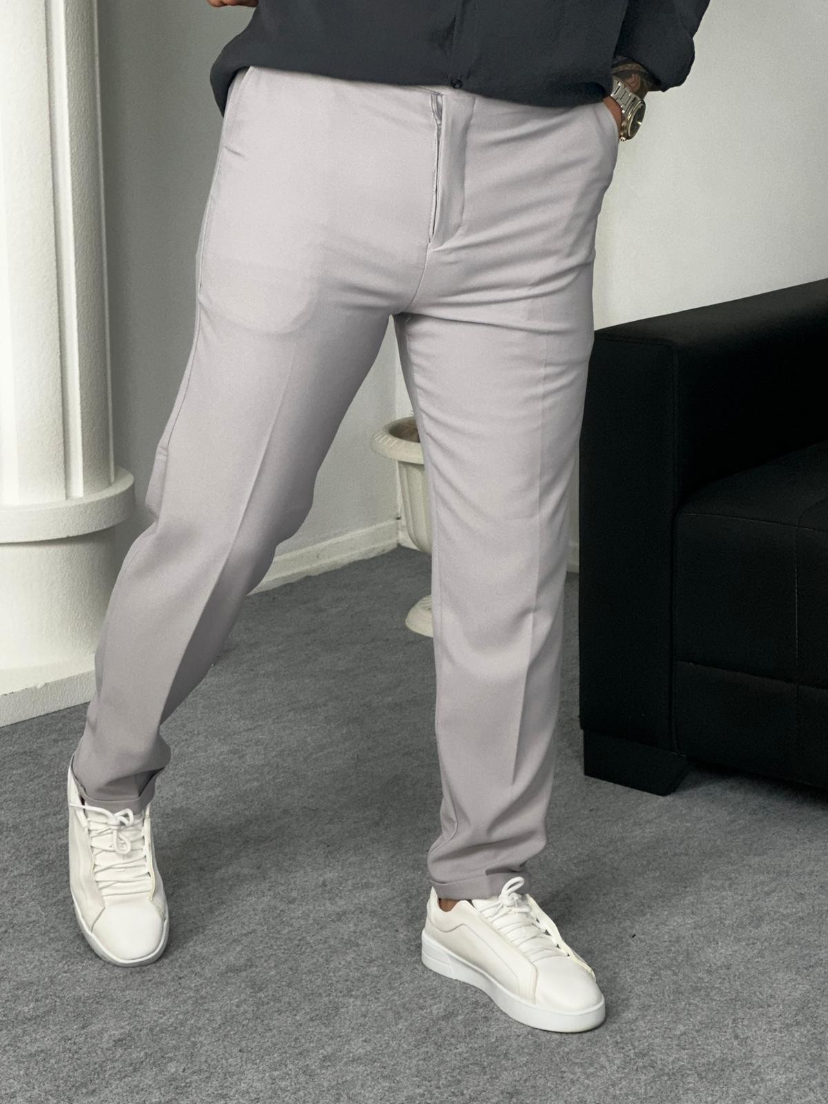 İtalyan Kesim Double Paça Pantolon - Gri