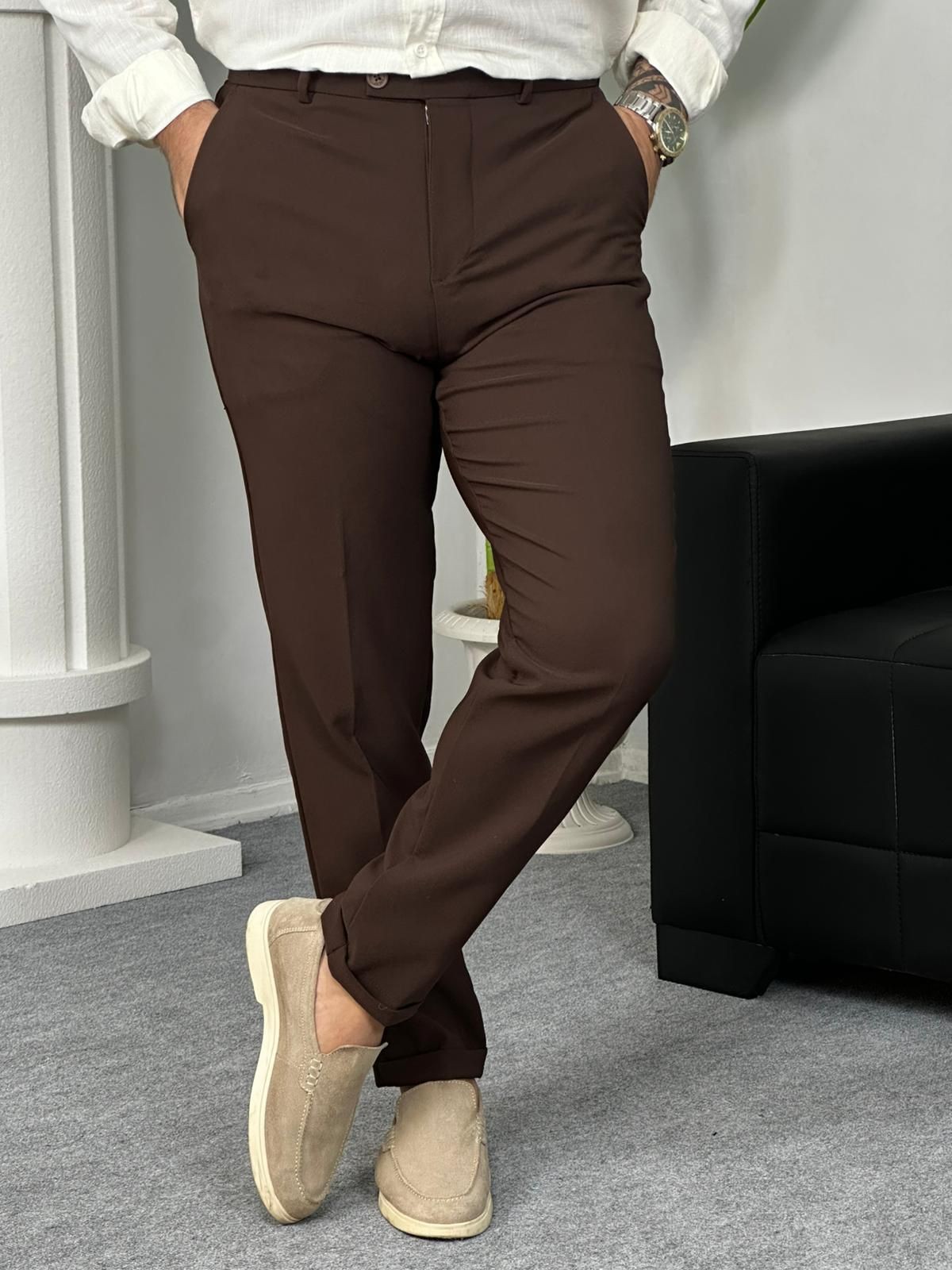 İtalyan Kesim Double Paça Pantolon - Kahverengi