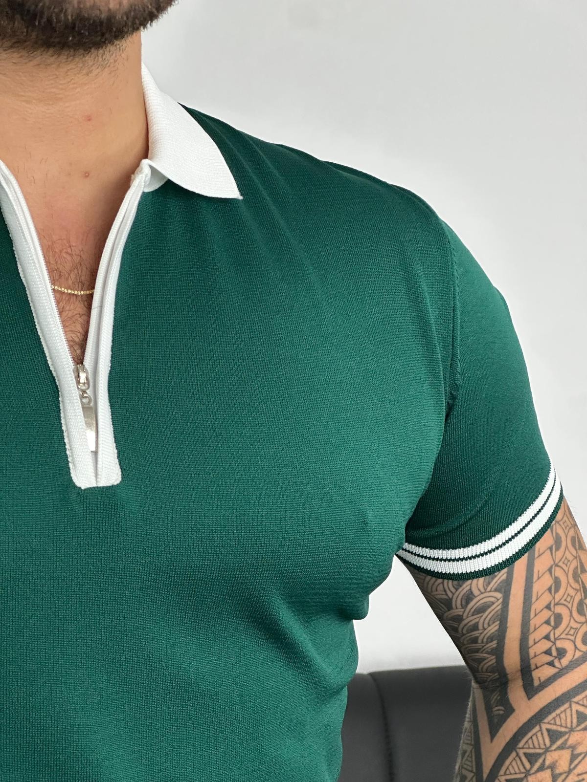 Fermuarlı Polo Yaka Triko T-shirt