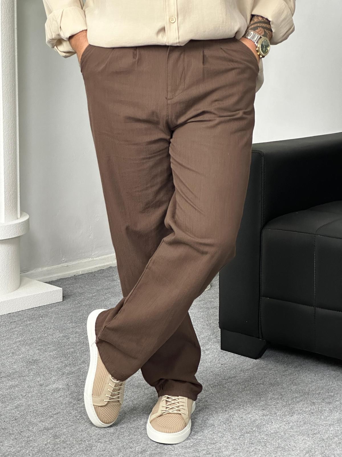 Keten Baggy Pantolon - Kahverengi