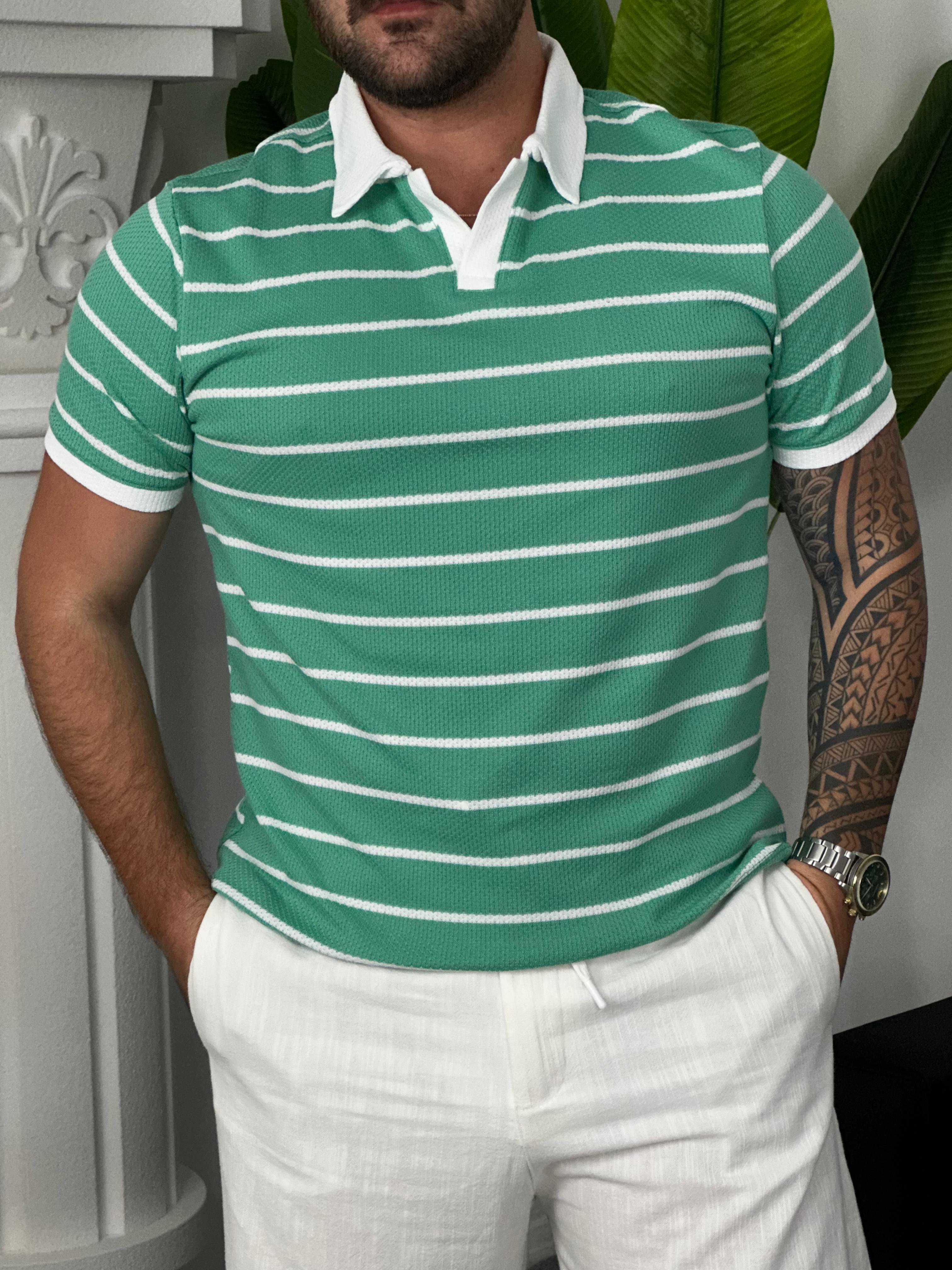 Polo Yaka Gofre T-shirt - yeşil