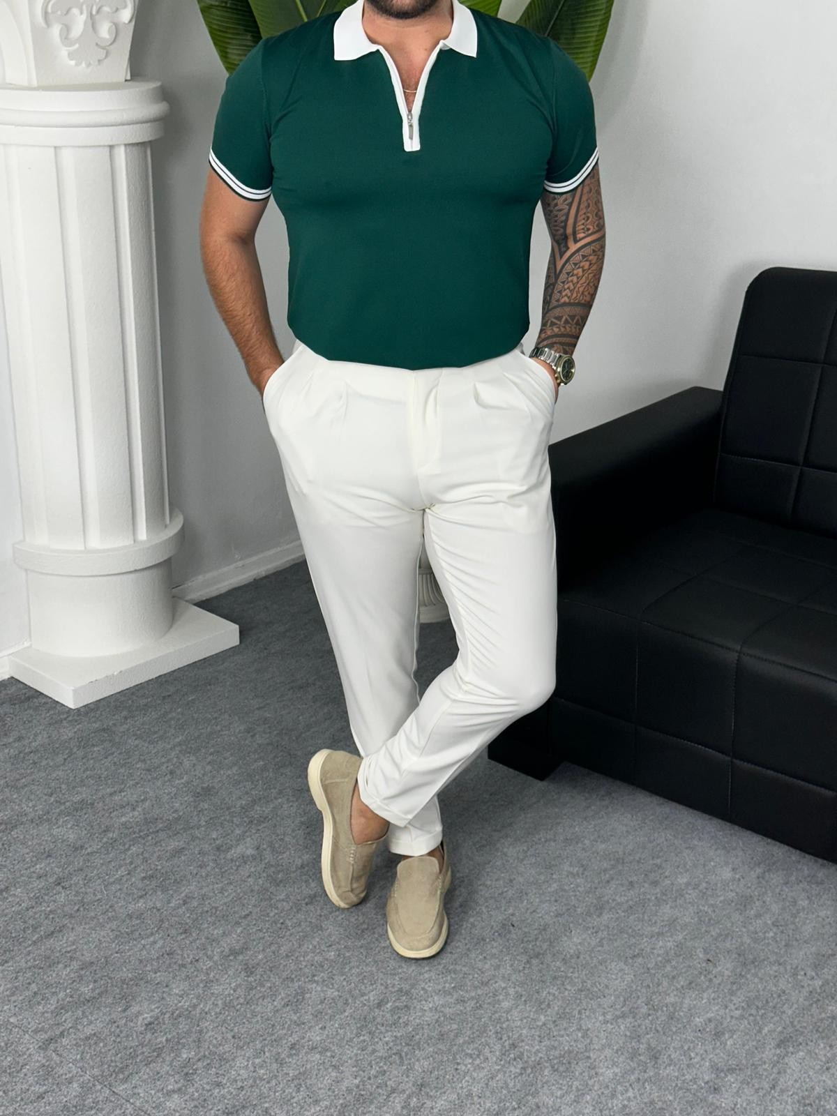 Fermuarlı Polo Yaka Triko T-shirt