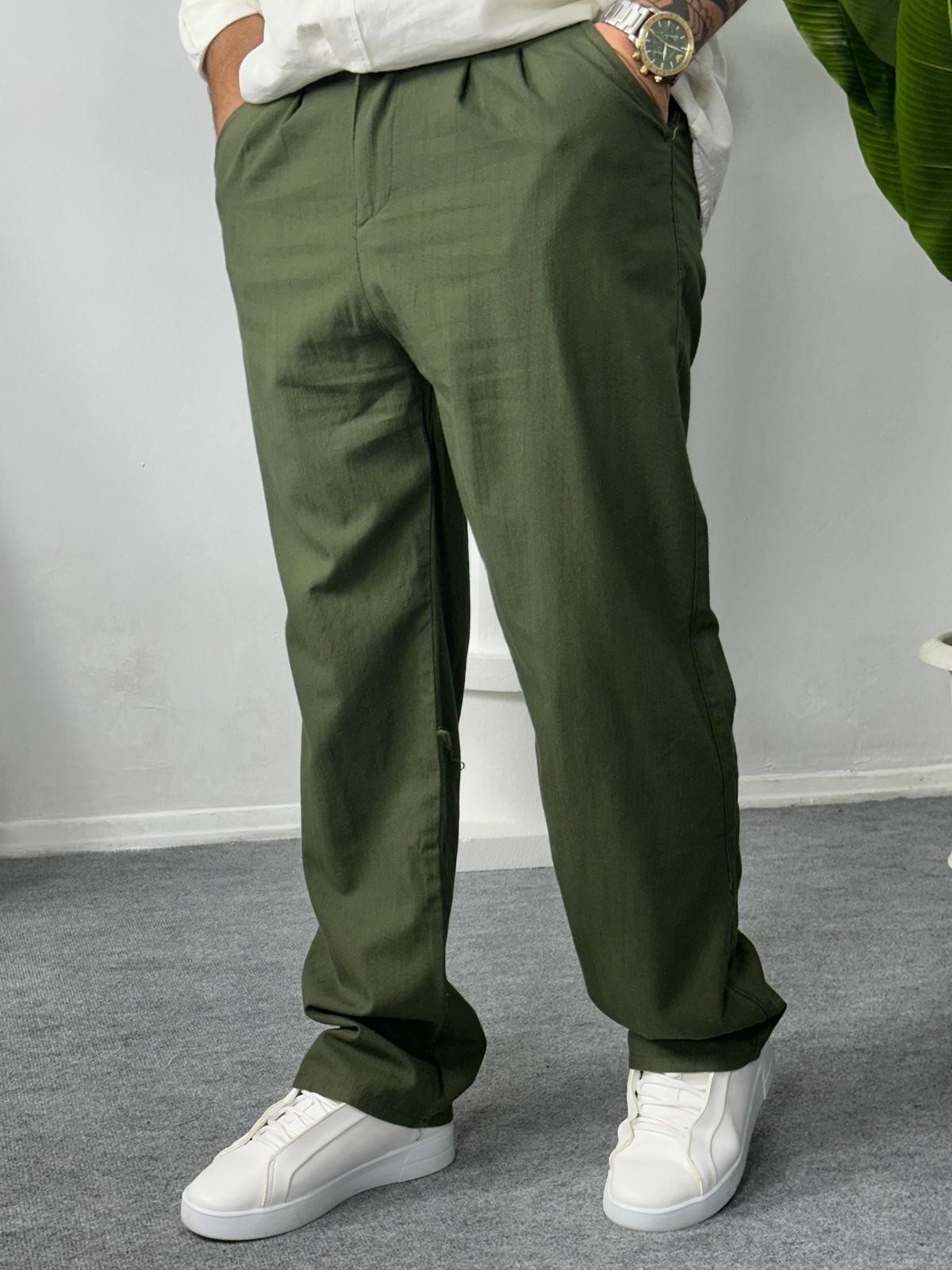 Keten Baggy Pantolon - Haki