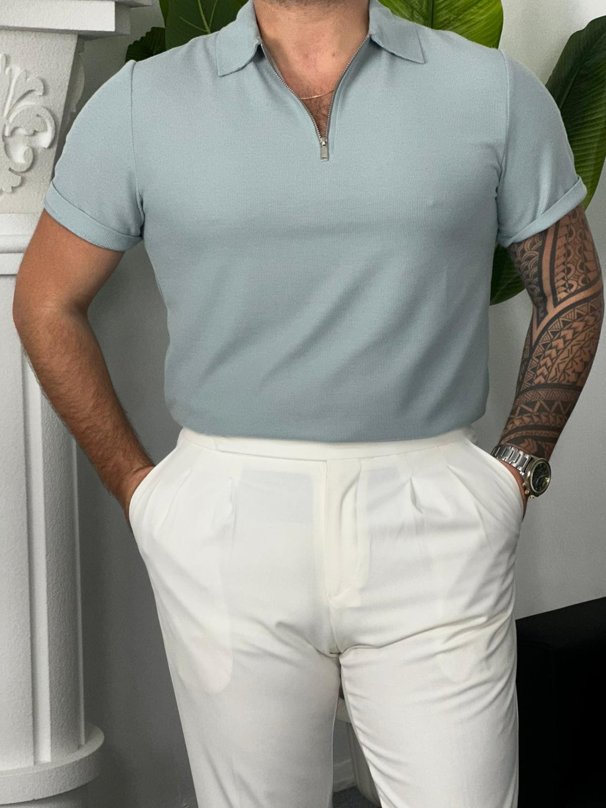 Pıtırcık Polo Yaka Fermuarlı T-shirt - Çağla Yeşili