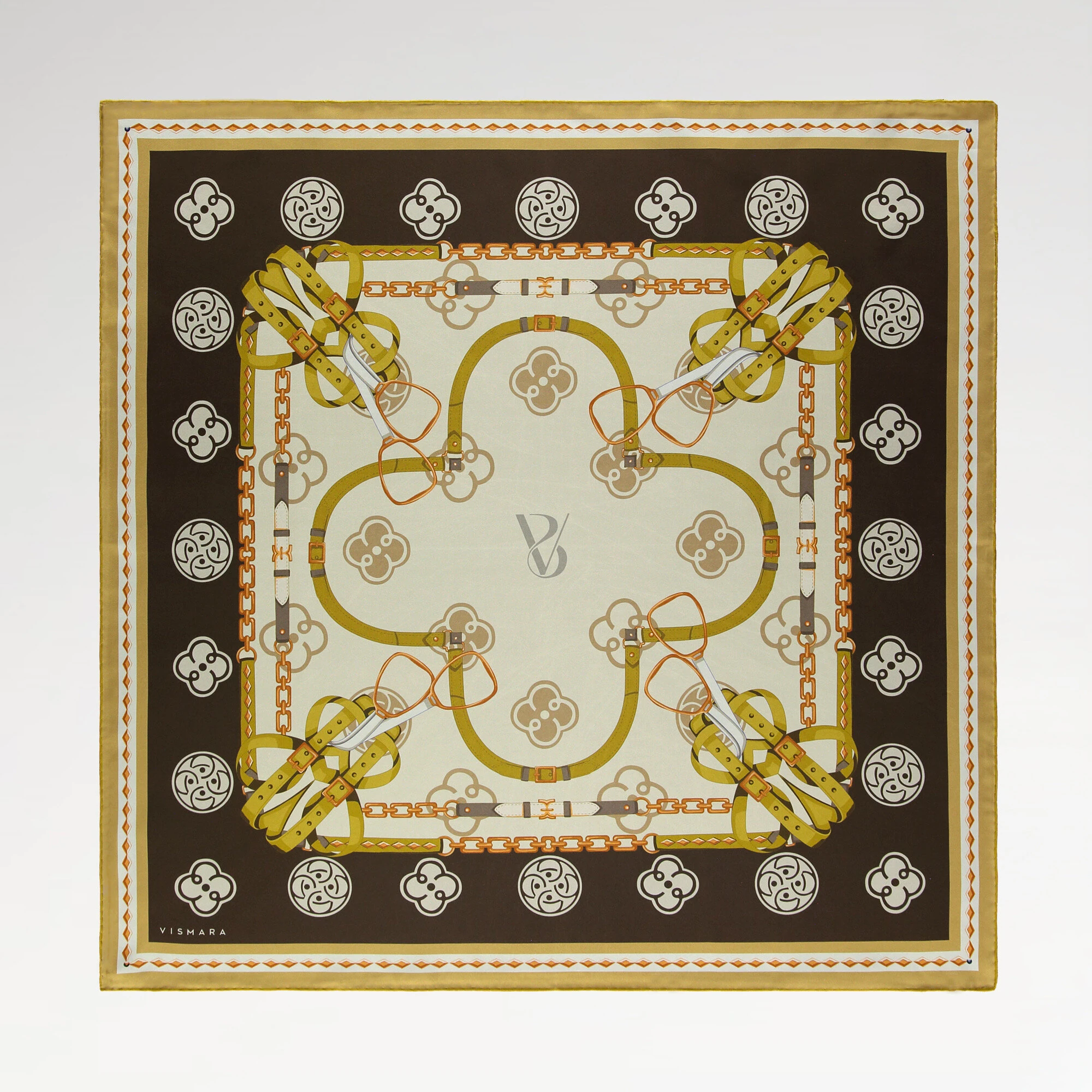 Kahverengi Vismara Monogram Zincir Desenli Twill İpek Eşarp