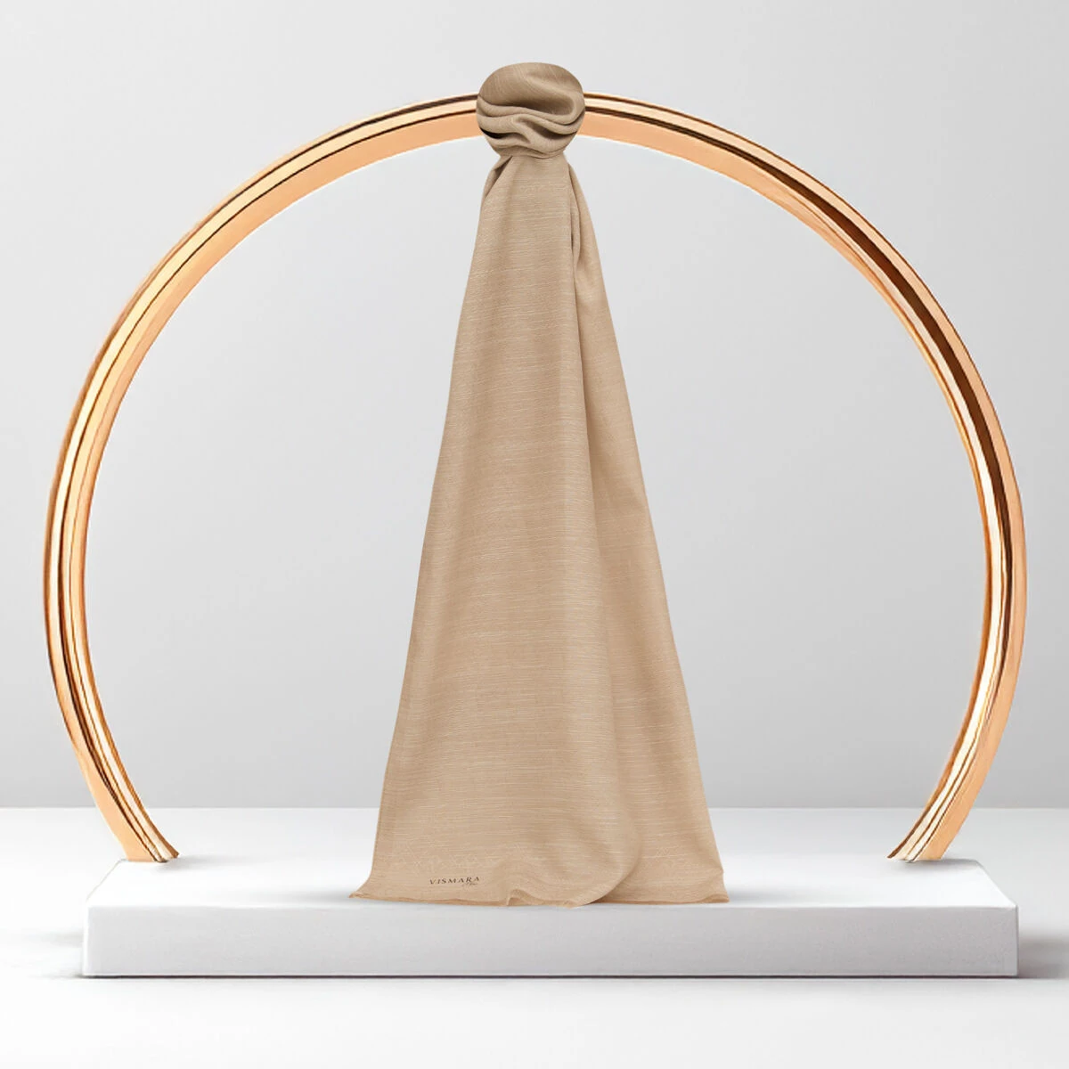 Bej Monogram Desen V Jakarlı Pamuk İpek Şal