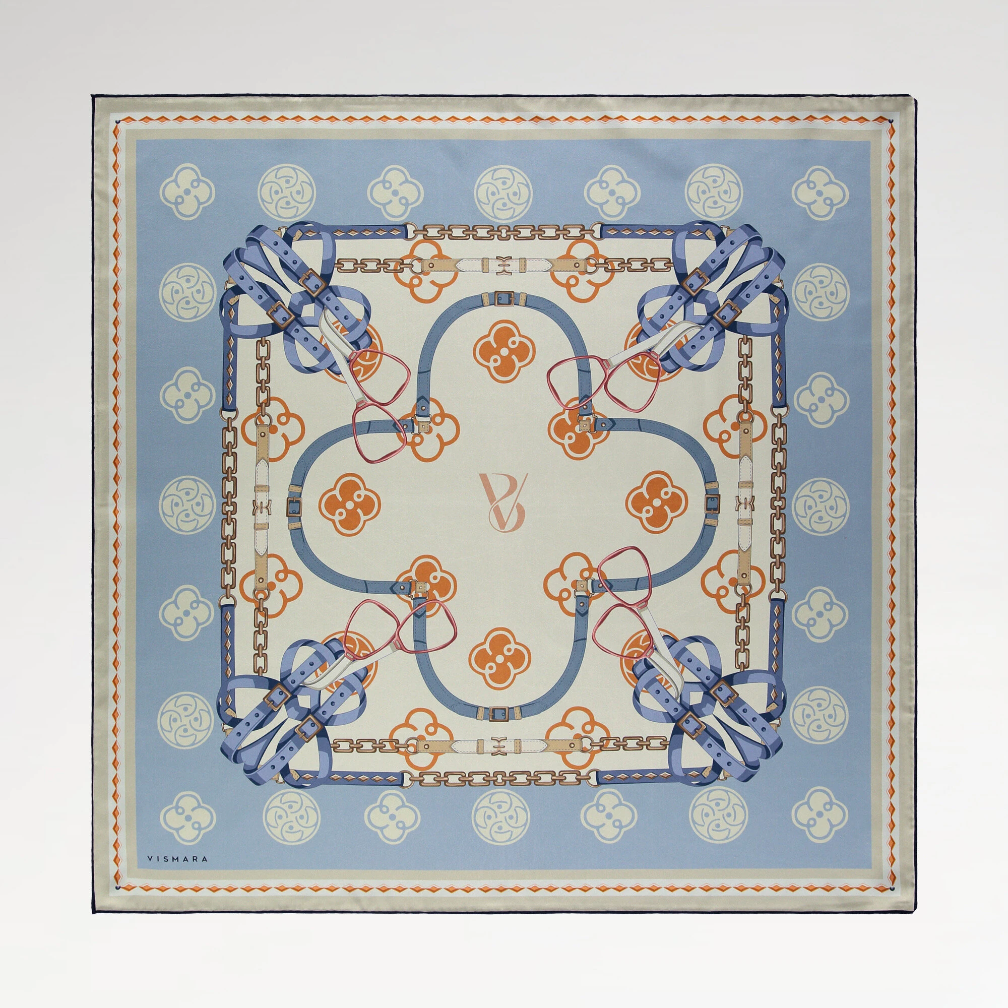 Bebe Mavisi Vismara Monogram Zincir Desenli Twill İpek Eşarp