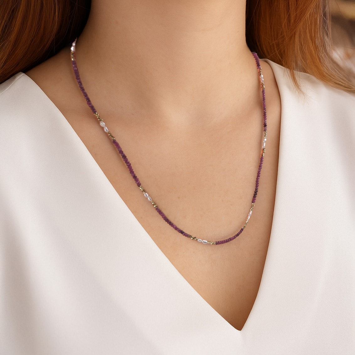 Rubinel Yakut ve İncili Kolye