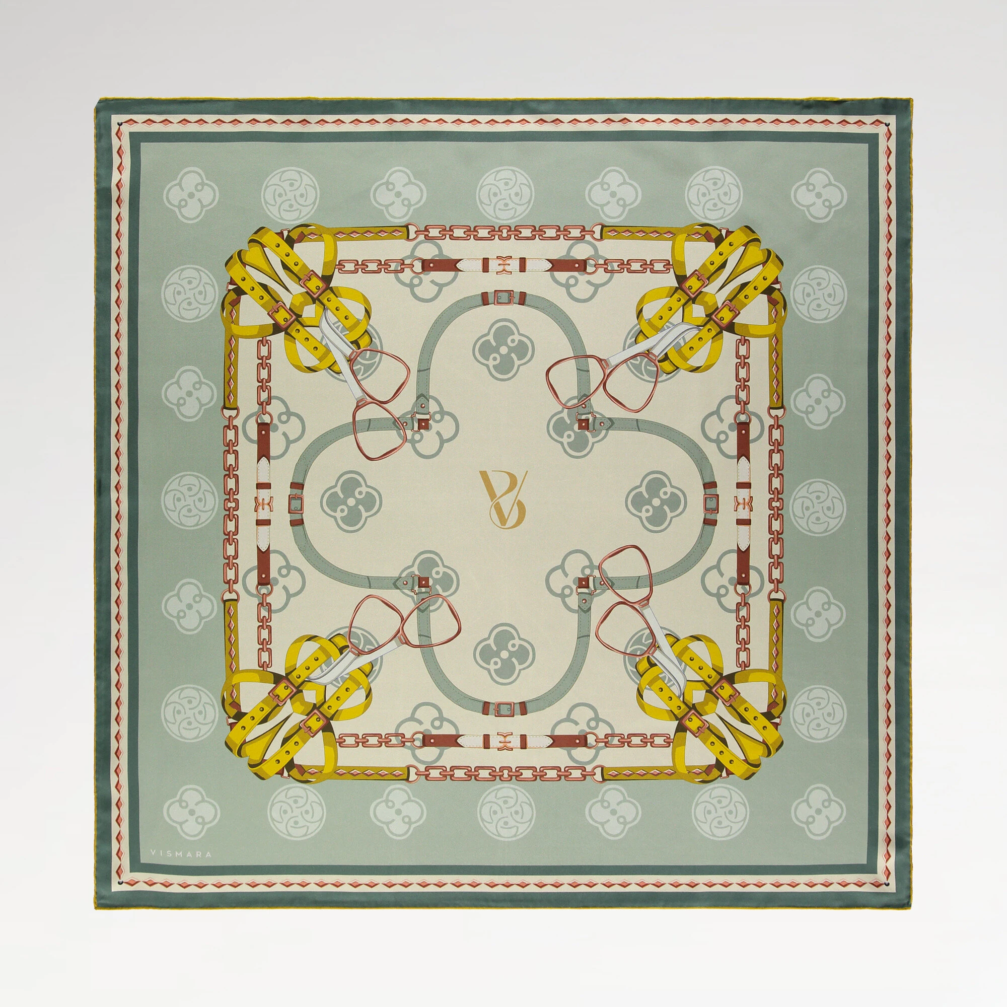 Yeşil Vismara Monogram Zincir Desenli Twill İpek Eşarp