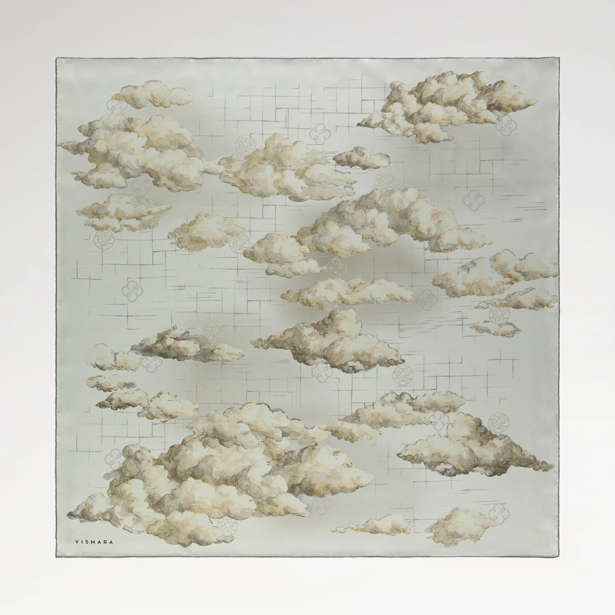 Bej Bulutların Dansı Desenli Twill İpek Eşarp