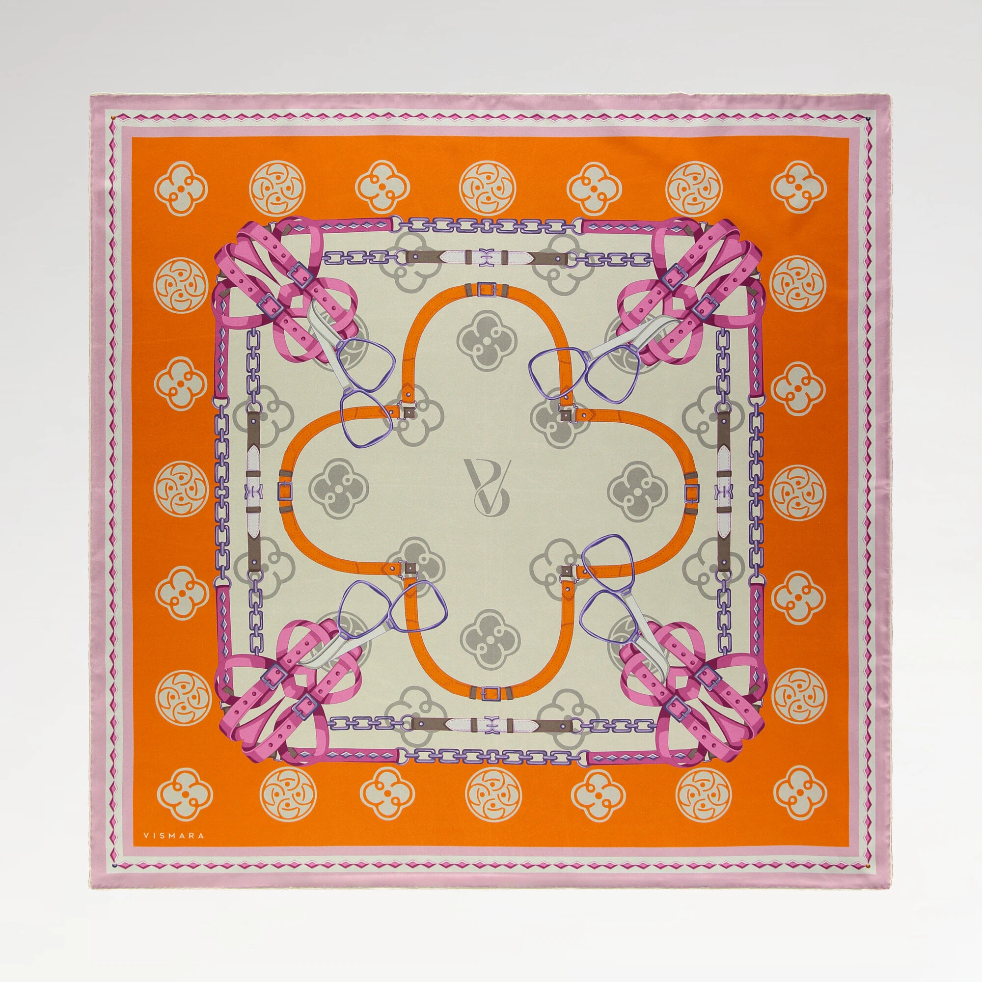 Turuncu Vismara Monogram Zincir Desenli Twill İpek Eşarp