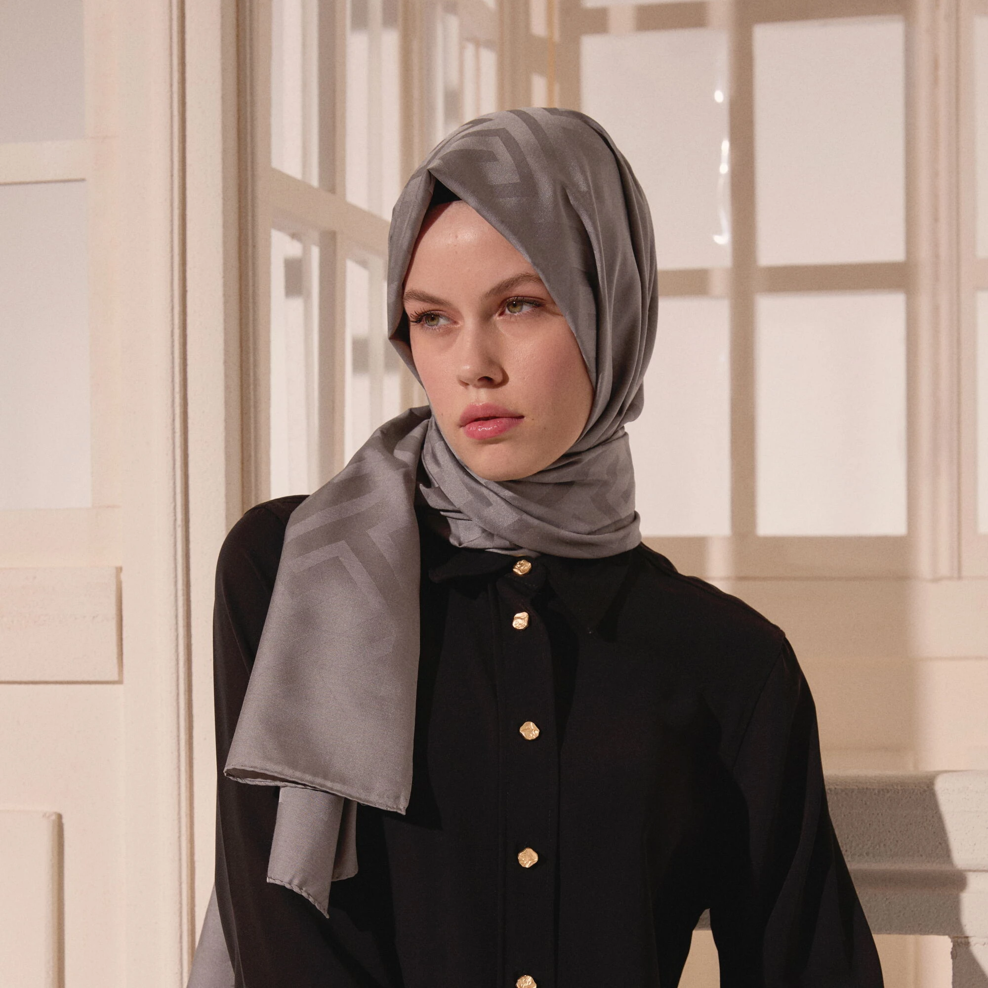 Füme G Desen Jakarlı Yün İpek Şal