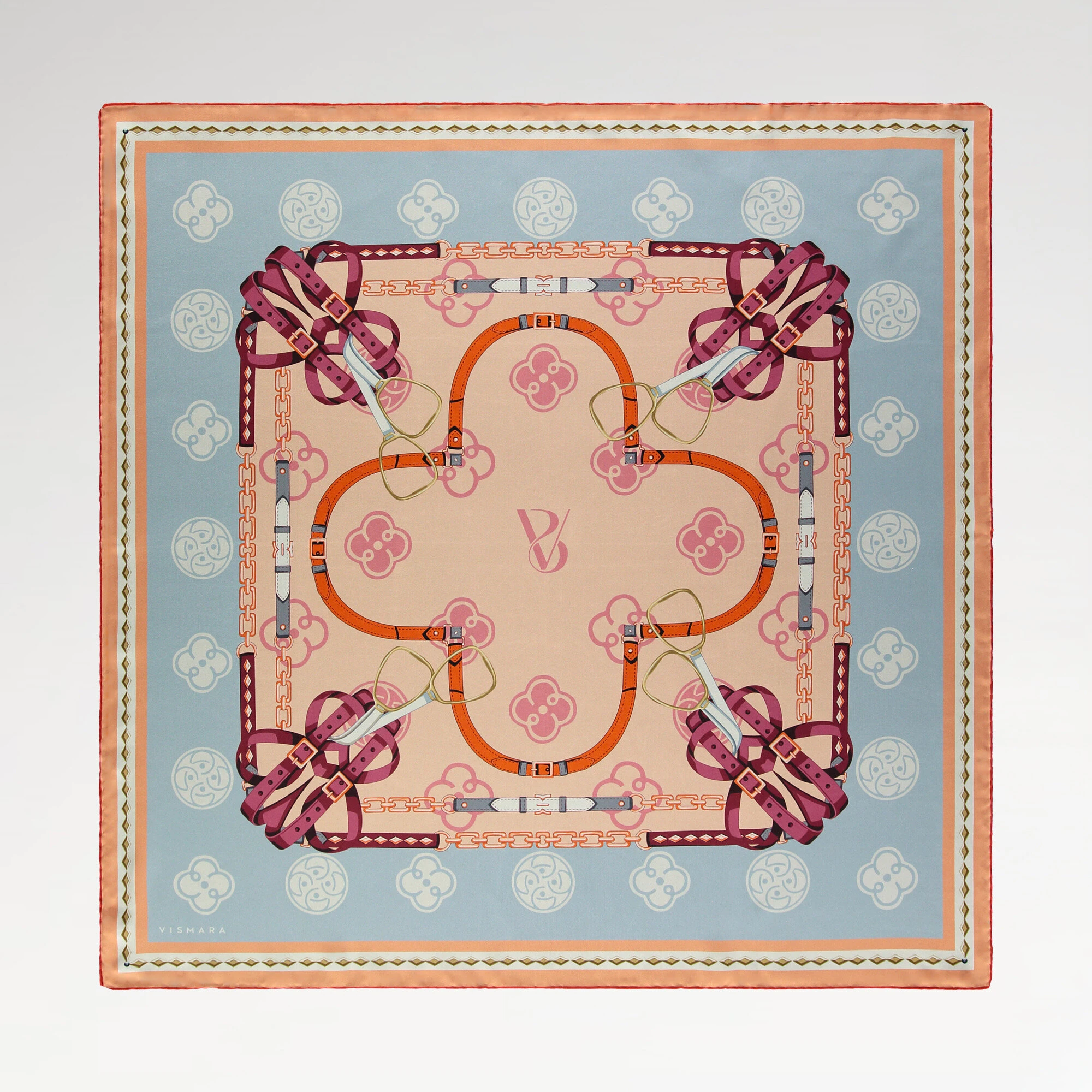 Açık Mavi Vismara Monogram Zincir Desenli Twill İpek Eşarp