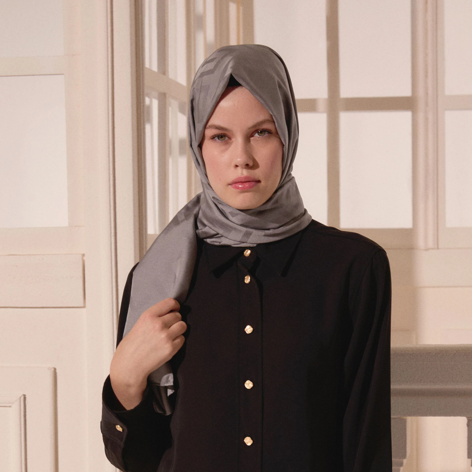 Füme G Desen Jakarlı Yün İpek Şal