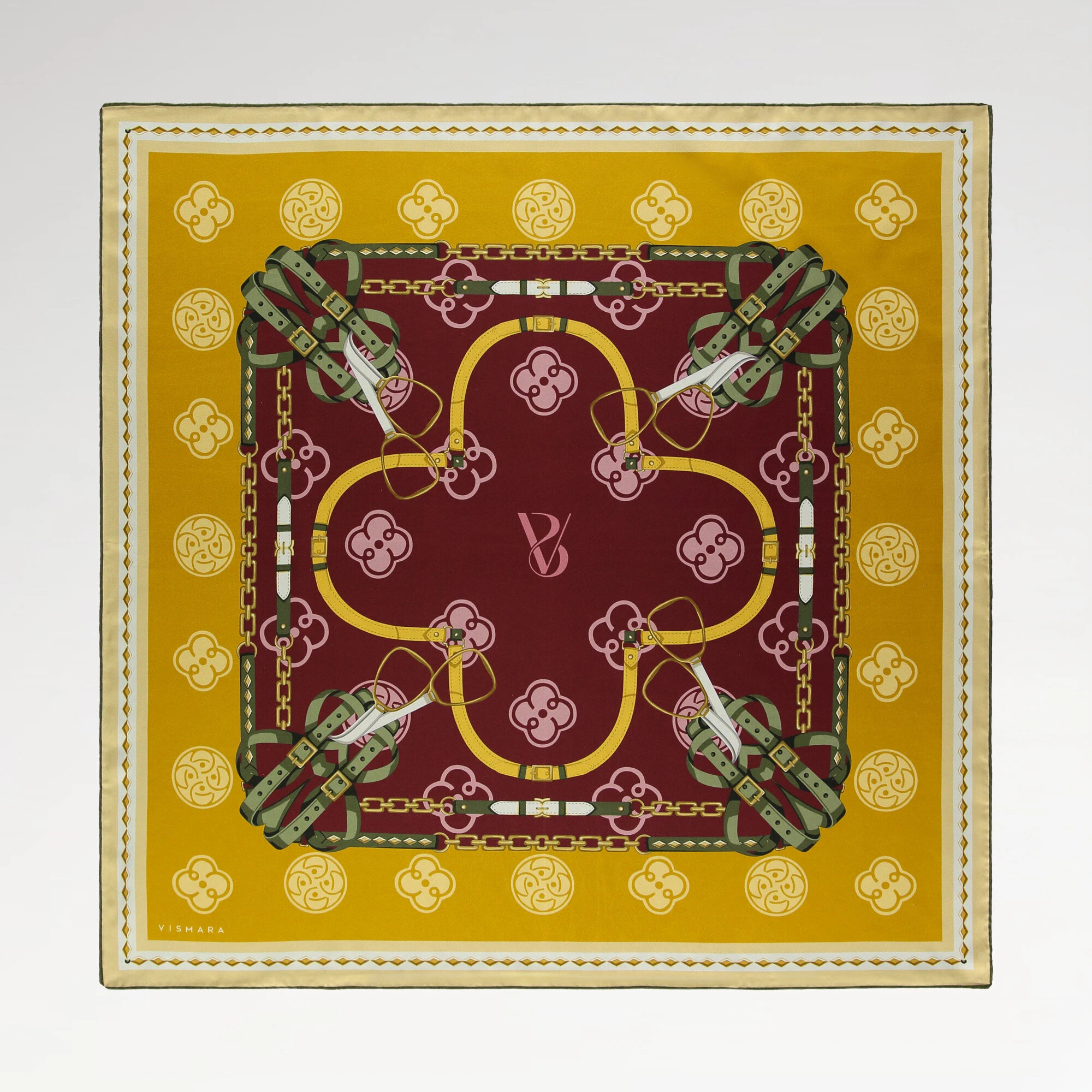 Hardal Sarısı Vismara Monogram Zincir Desenli Twill İpek Eşarp