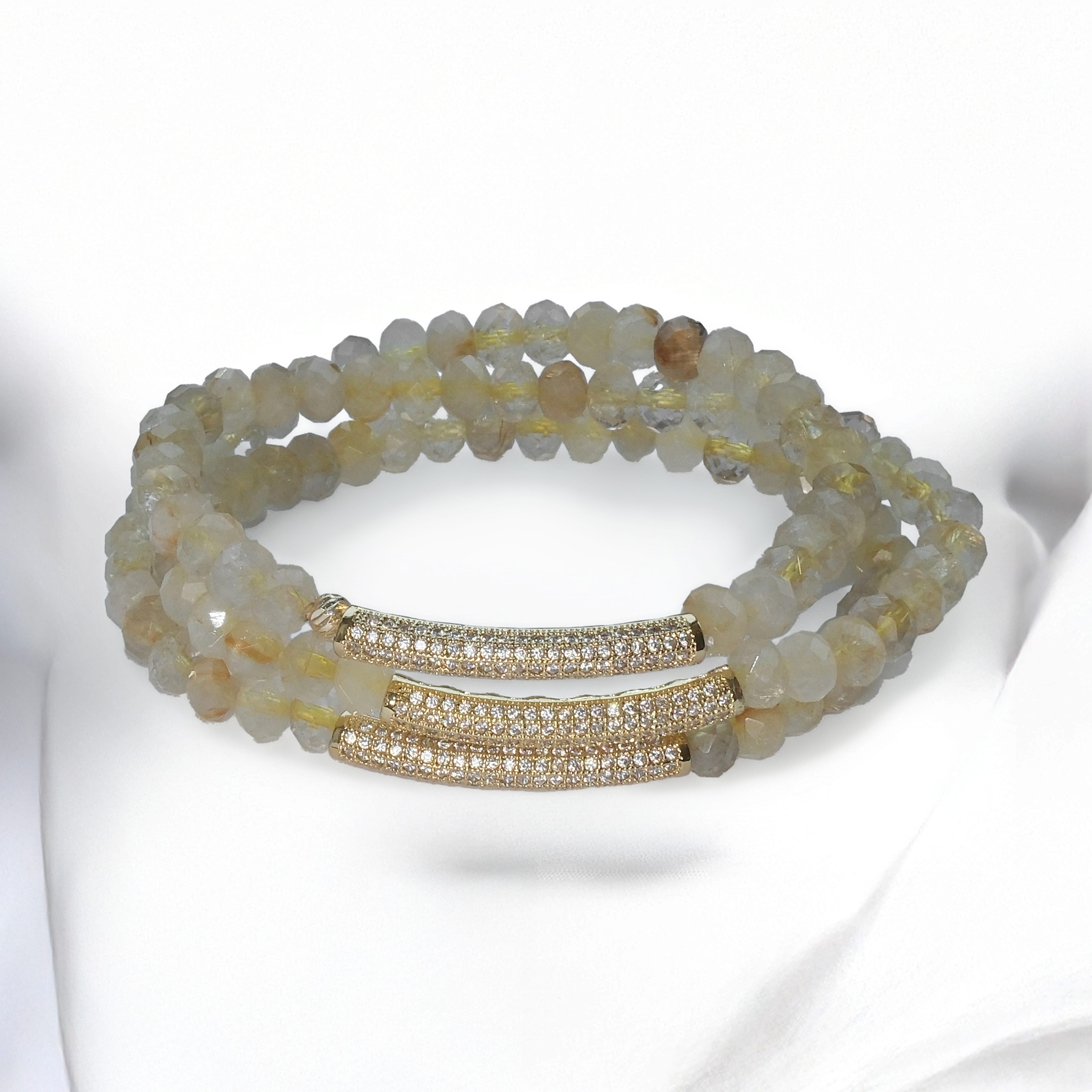 Lioren Gold Rutil Quartz Tesbih Bileklik
