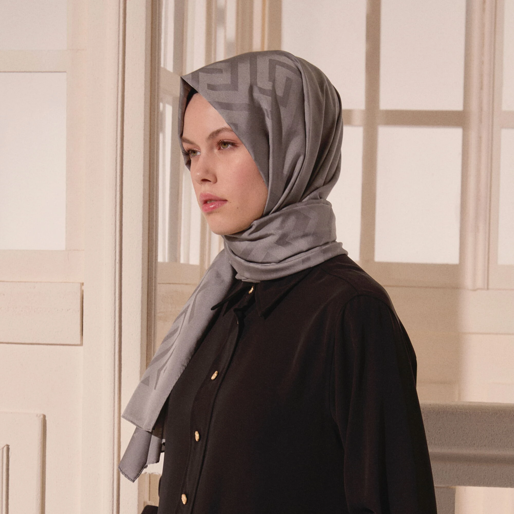 Füme G Desen Jakarlı Yün İpek Şal