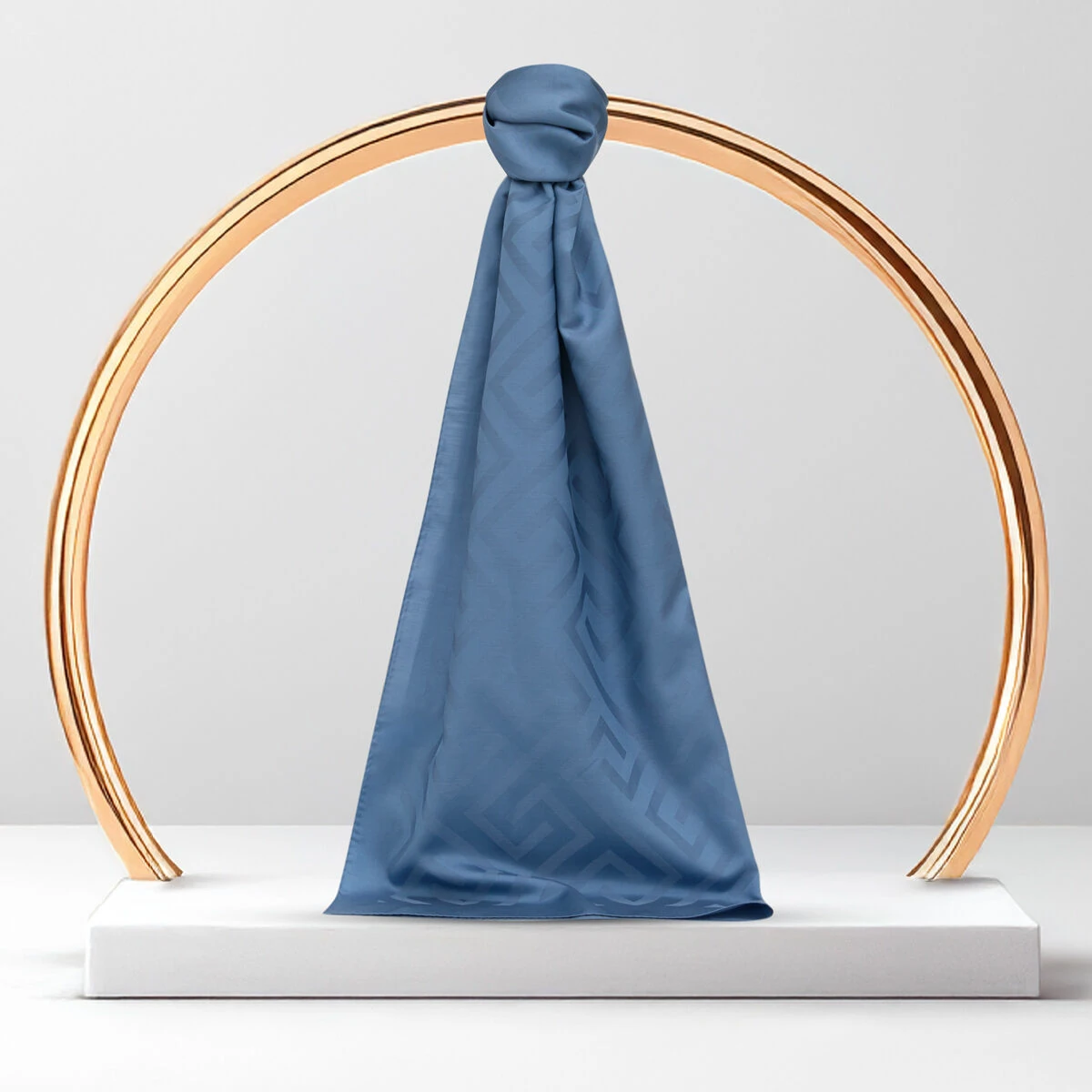 Mavi G Desen Jakarlı Yün İpek Şal