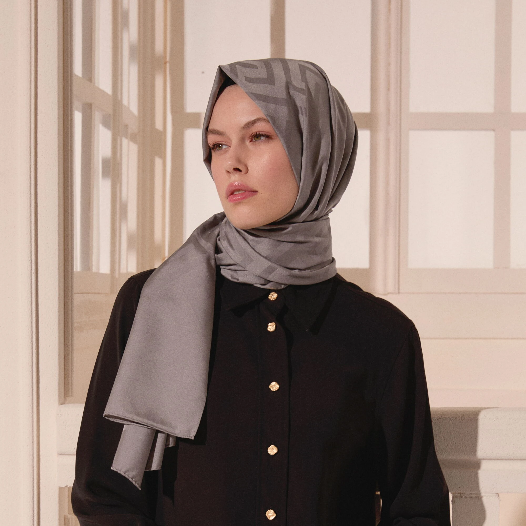 Füme G Desen Jakarlı Yün İpek Şal