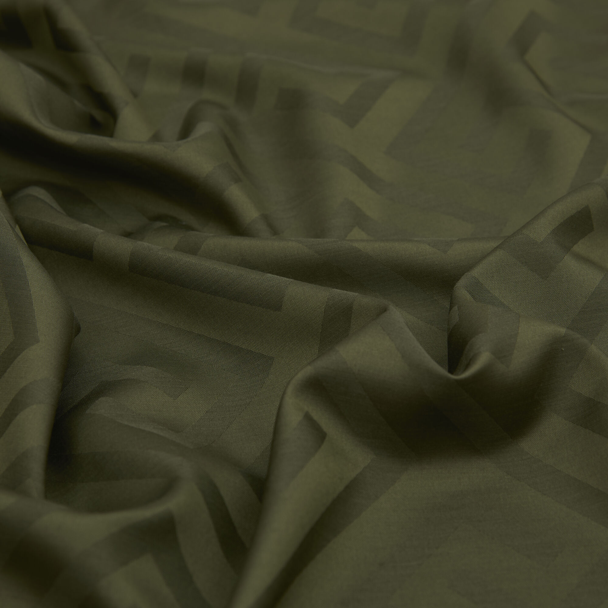 Haki Yeşil G Desen Jakarlı Yün İpek Şal